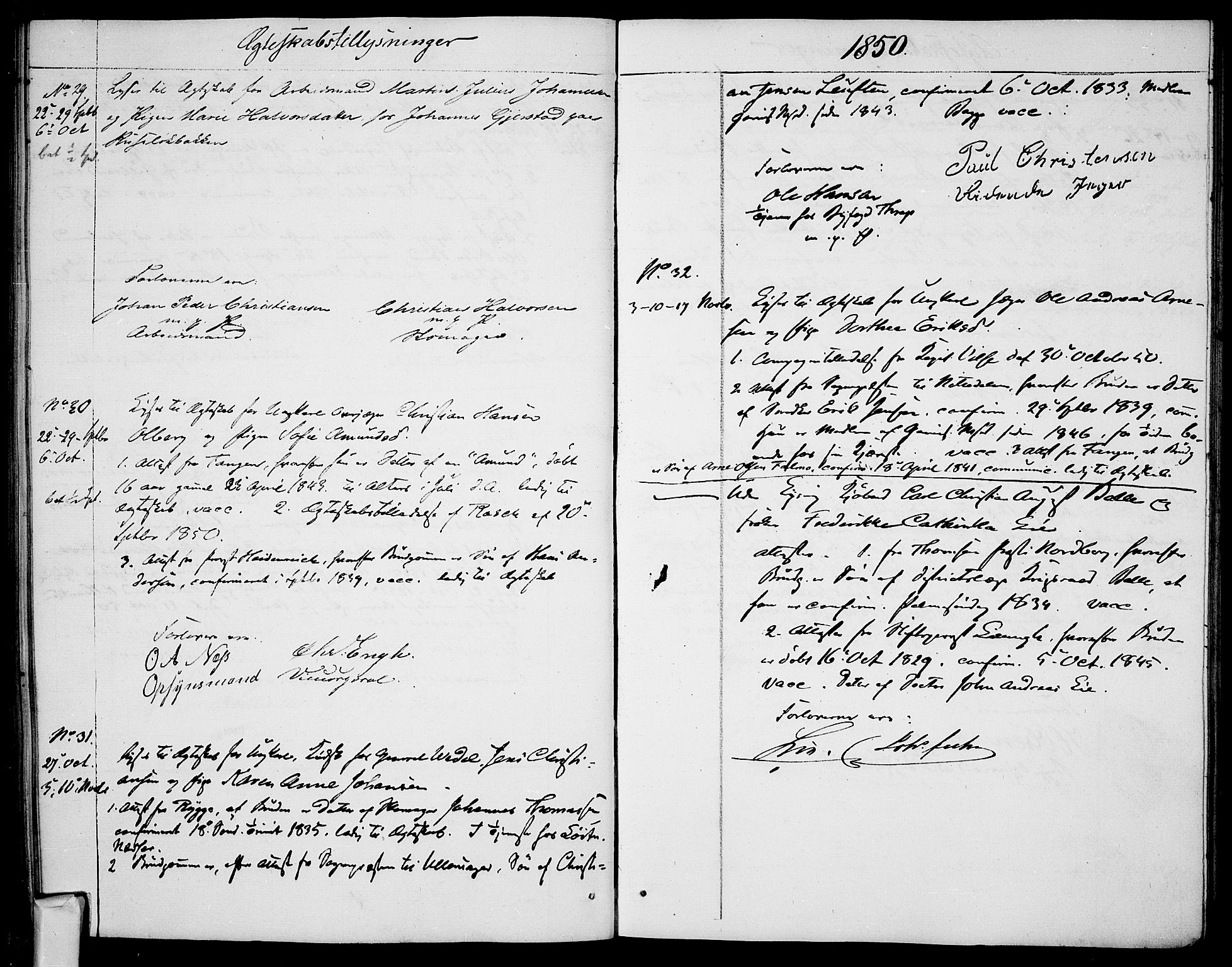 Garnisonsmenigheten Kirkebøker, AV/SAO-A-10846/H/Ha/L0005: Lysningsprotokoll nr. I 5, 1844-1856