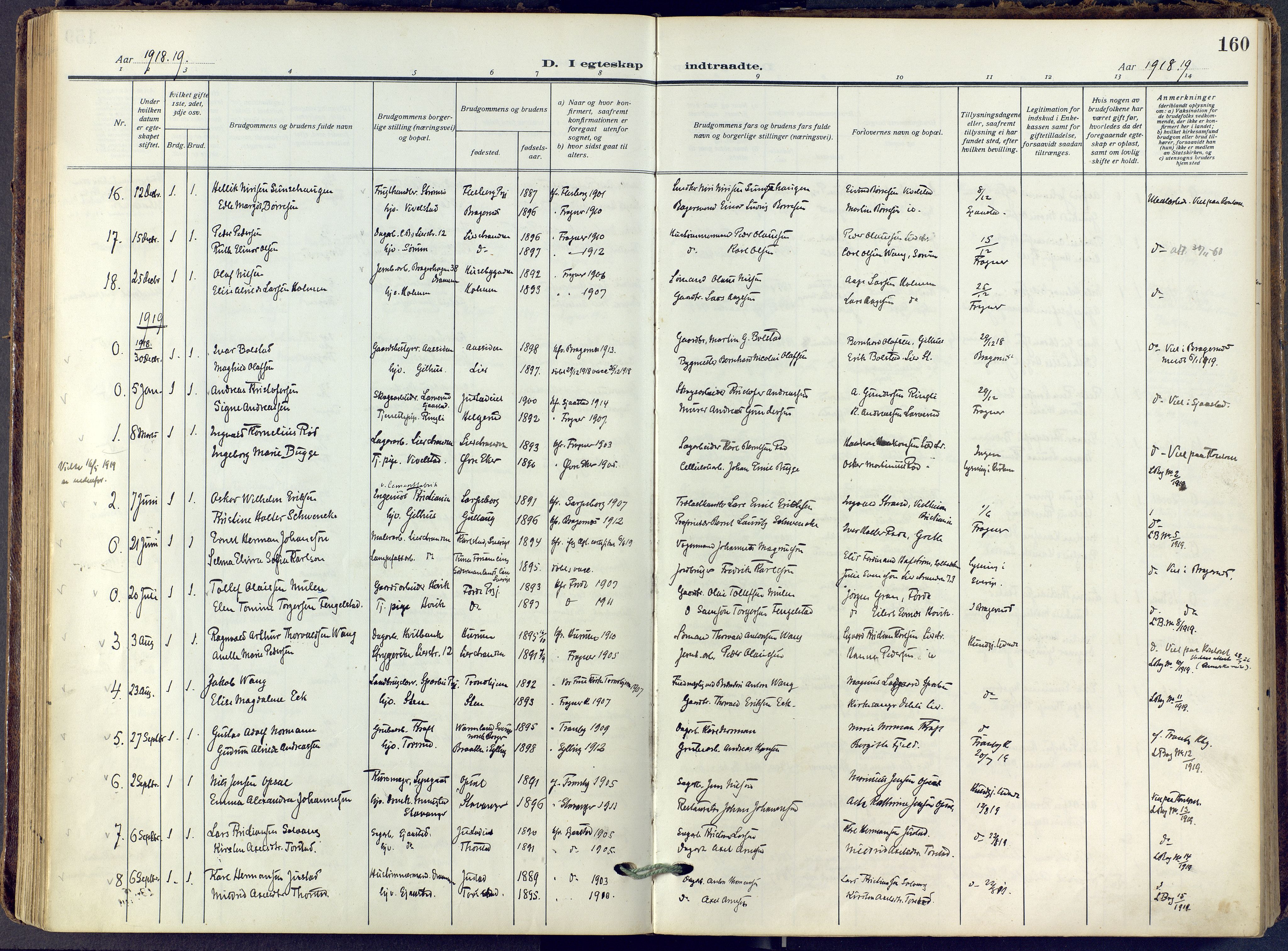 Lier kirkebøker, SAKO/A-230/F/Fa/L0019: Ministerialbok nr. I 19, 1918-1928, s. 160
