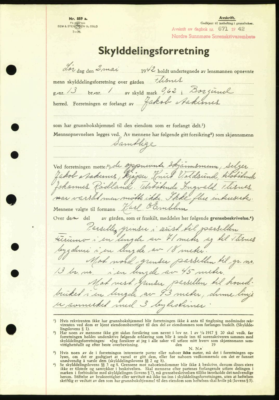 Nordre Sunnmøre sorenskriveri, SAT/A-0006/1/2/2C/2Ca: Pantebok nr. A13, 1942-1942, Dagboknr: 671/1942