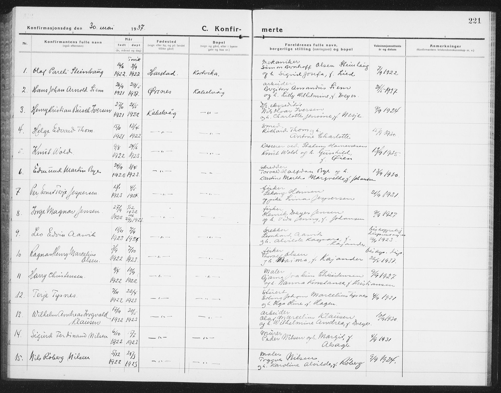 Ministerialprotokoller, klokkerbøker og fødselsregistre - Nordland, AV/SAT-A-1459/874/L1081: Klokkerbok nr. 874C10, 1925-1941, s. 221