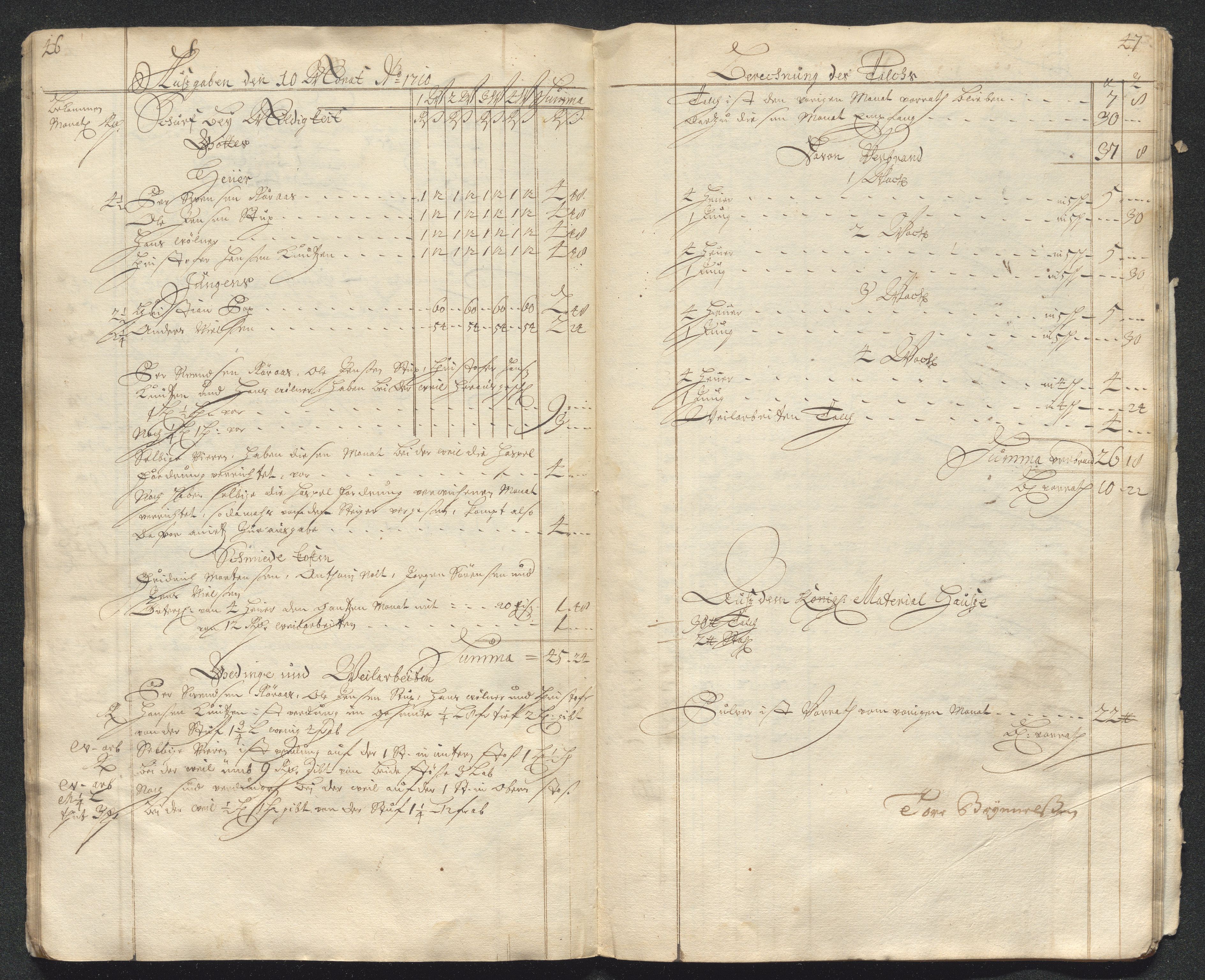 Kongsberg Sølvverk 1623-1816, AV/SAKO-EA-3135/001/D/Dc/Dcd/L0098: Utgiftsregnskap for gruver m.m. , 1710, s. 385