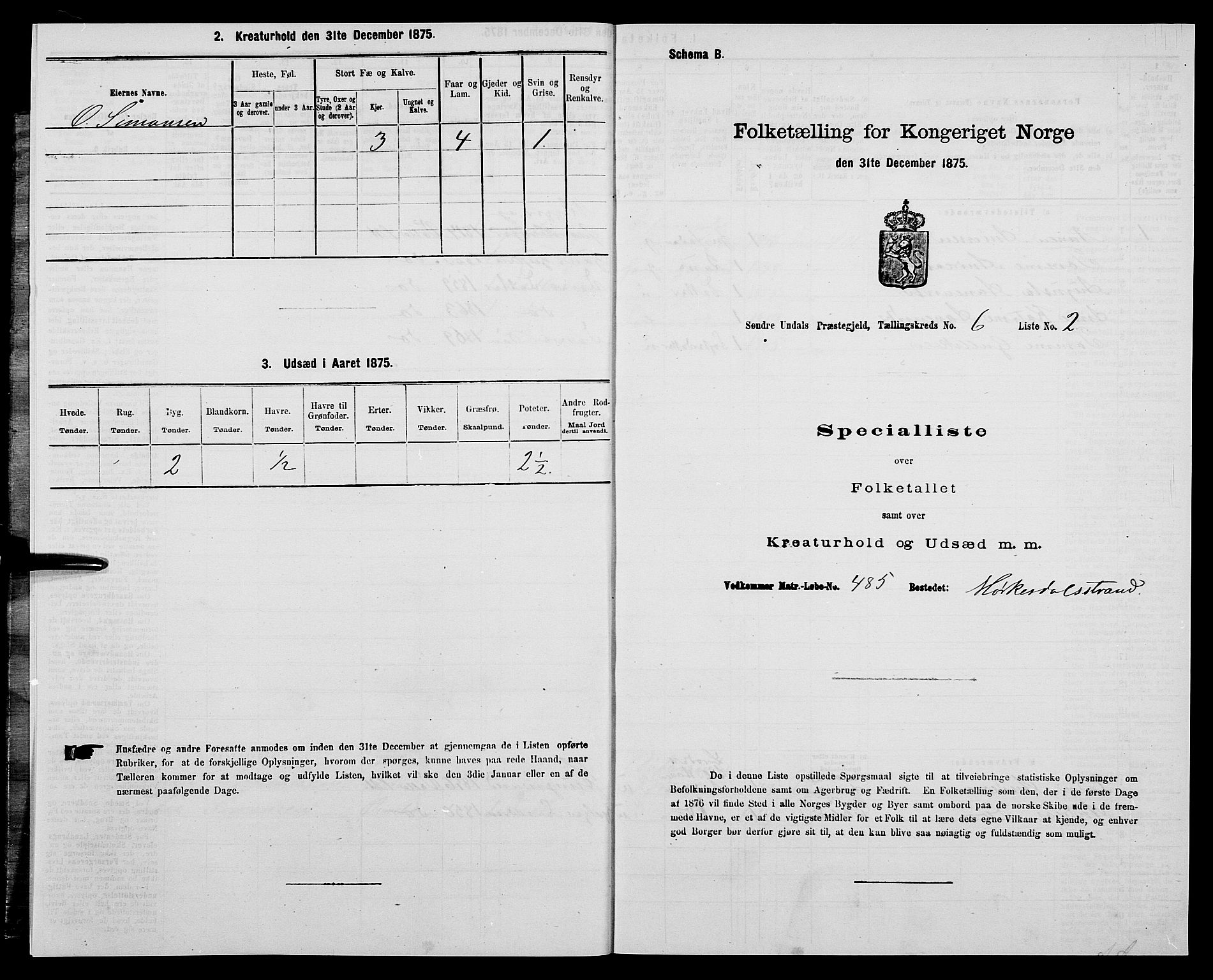 SAK, Folketelling 1875 for 1029P Sør-Audnedal prestegjeld, 1875, s. 704