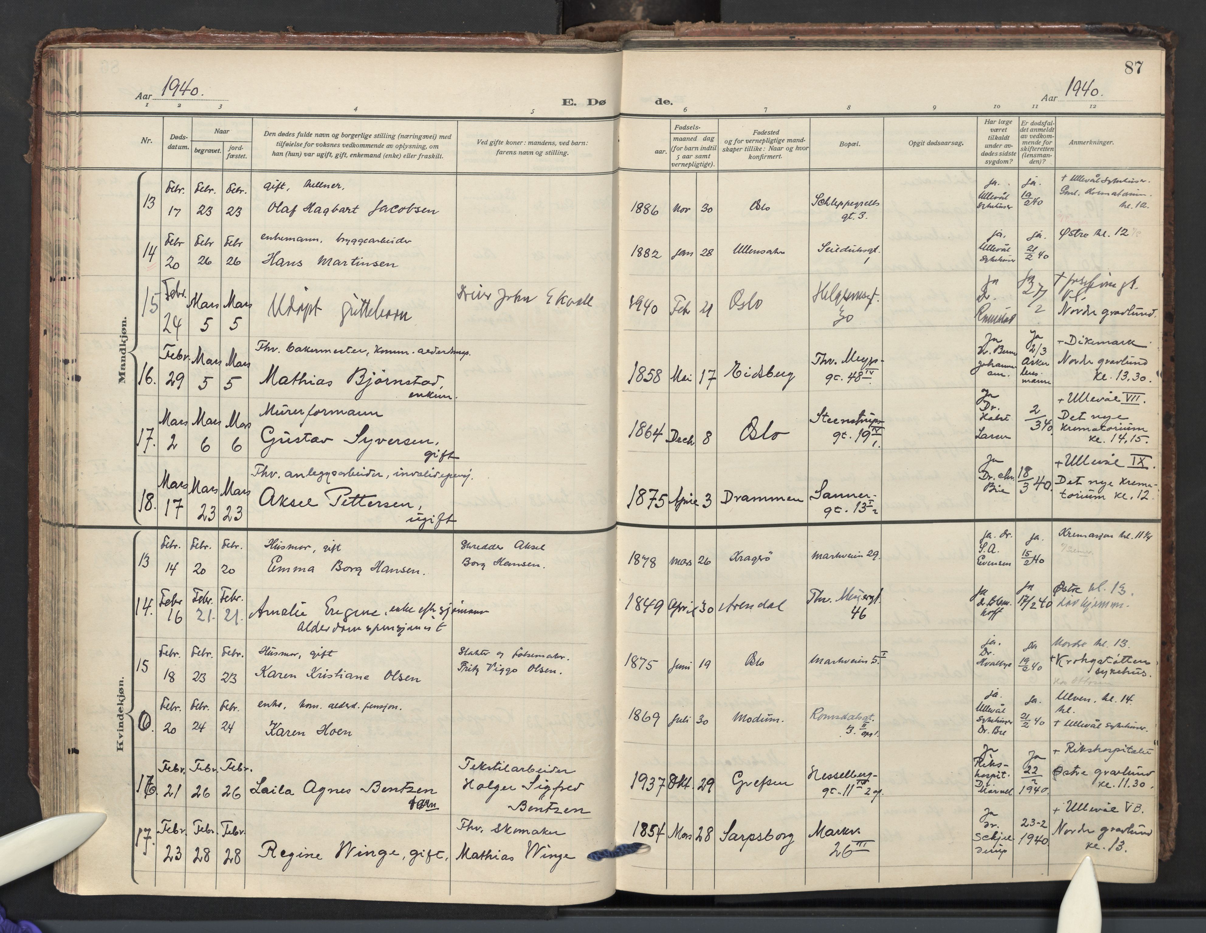 Paulus prestekontor Kirkebøker, AV/SAO-A-10871/F/Fa/L0029: Ministerialbok nr. 29, 1932-1954, s. 87