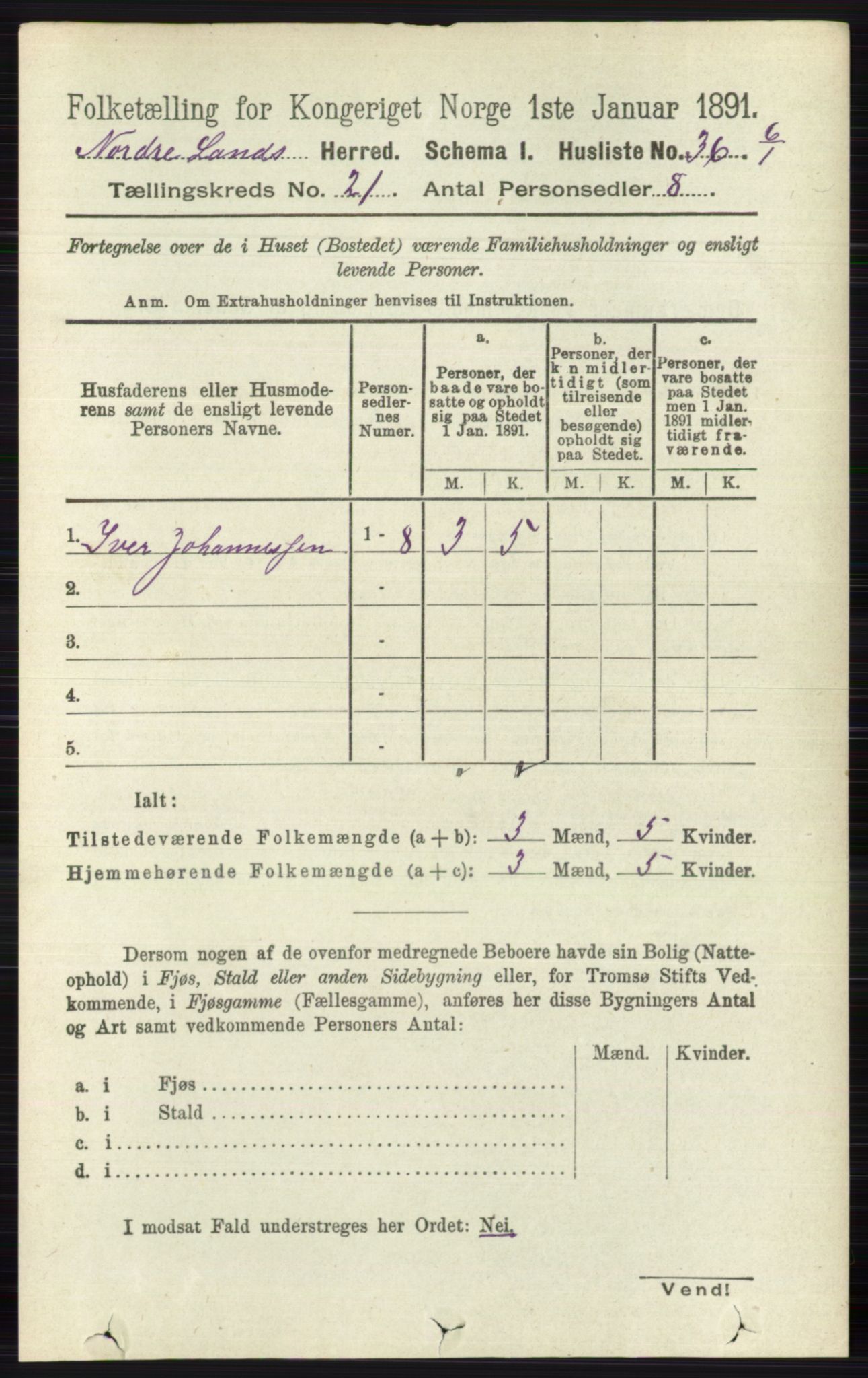 RA, Folketelling 1891 for 0538 Nordre Land herred, 1891, s. 5256