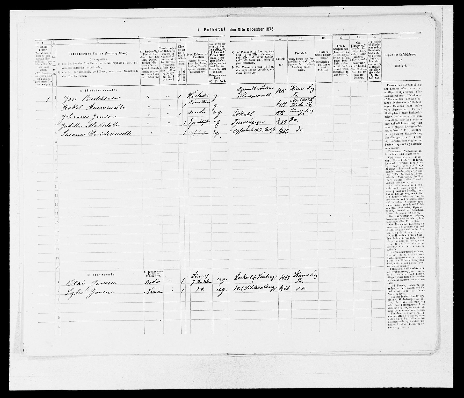 SAB, Folketelling 1875 for 1437L Kinn prestegjeld, Kinn sokn og Svanøy sokn, 1875, s. 38