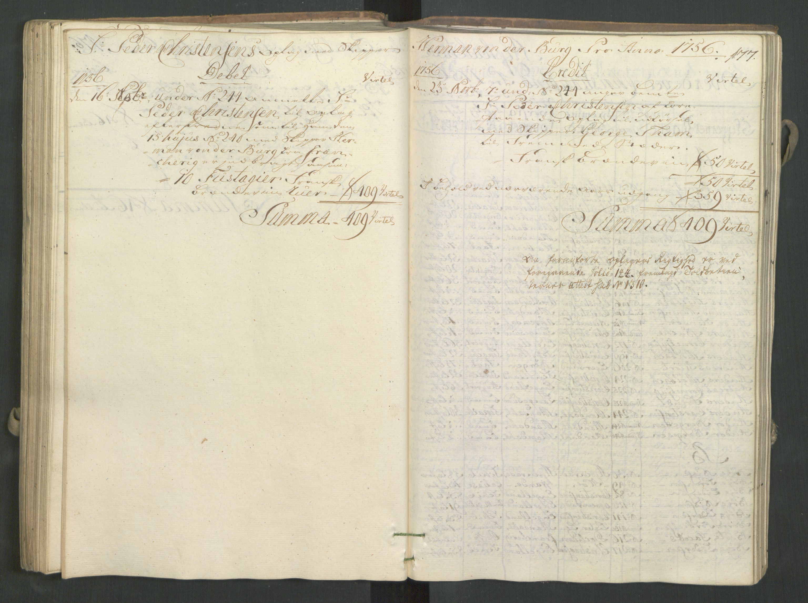 Generaltollkammeret, tollregnskaper, AV/RA-EA-5490/R16/L0033/0001: Tollregnskaper Kristiansand / Inngående hovedtollbok, 1756, s. 176b-177a