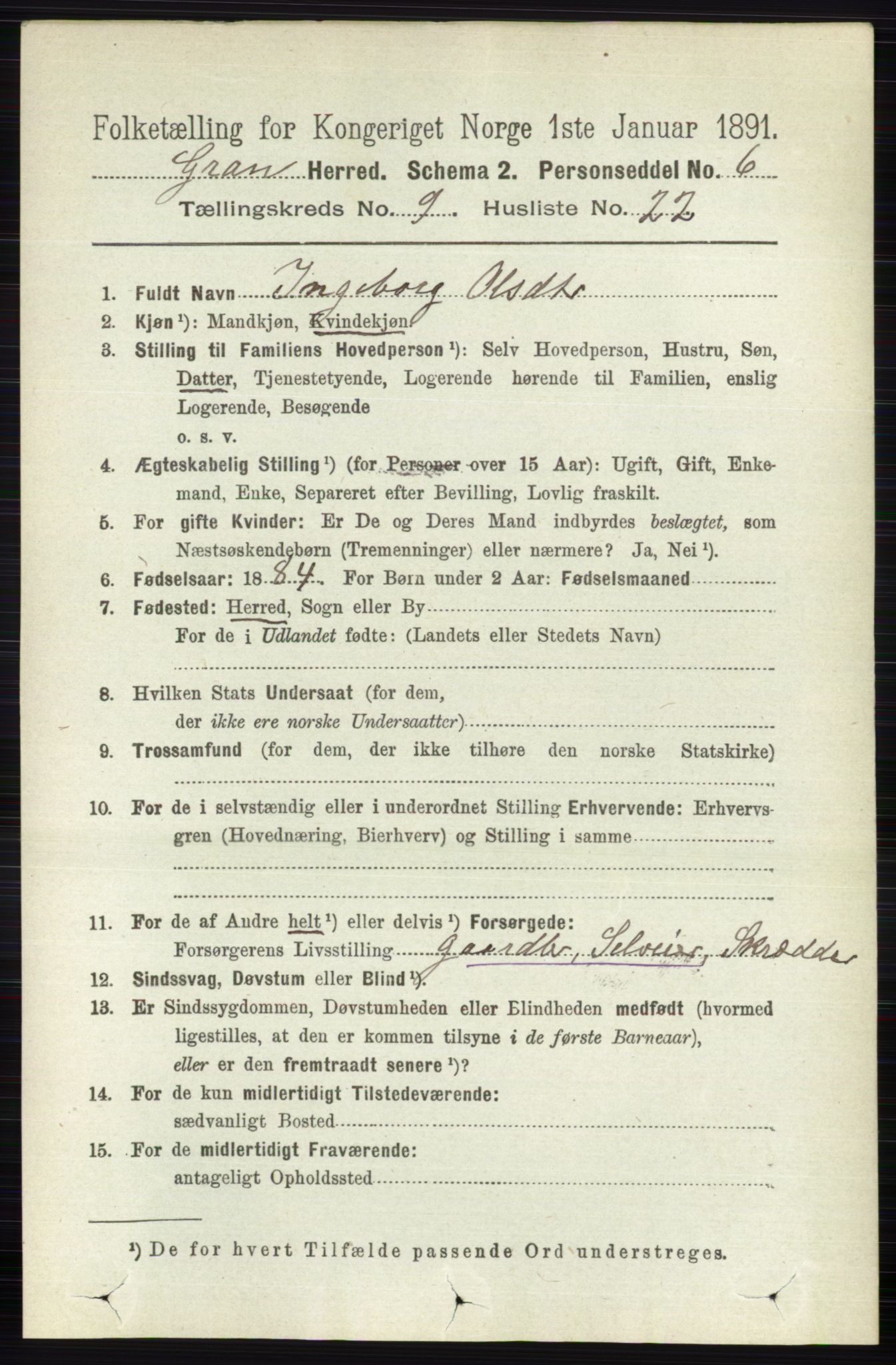 RA, Folketelling 1891 for 0534 Gran herred, 1891, s. 4243
