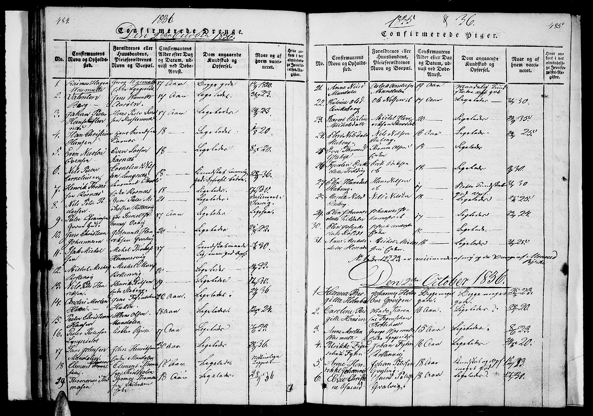 Lyngen sokneprestembete, AV/SATØ-S-1289/H/He/Heb/L0001klokker: Klokkerbok nr. 1, 1826-1838, s. 484-485