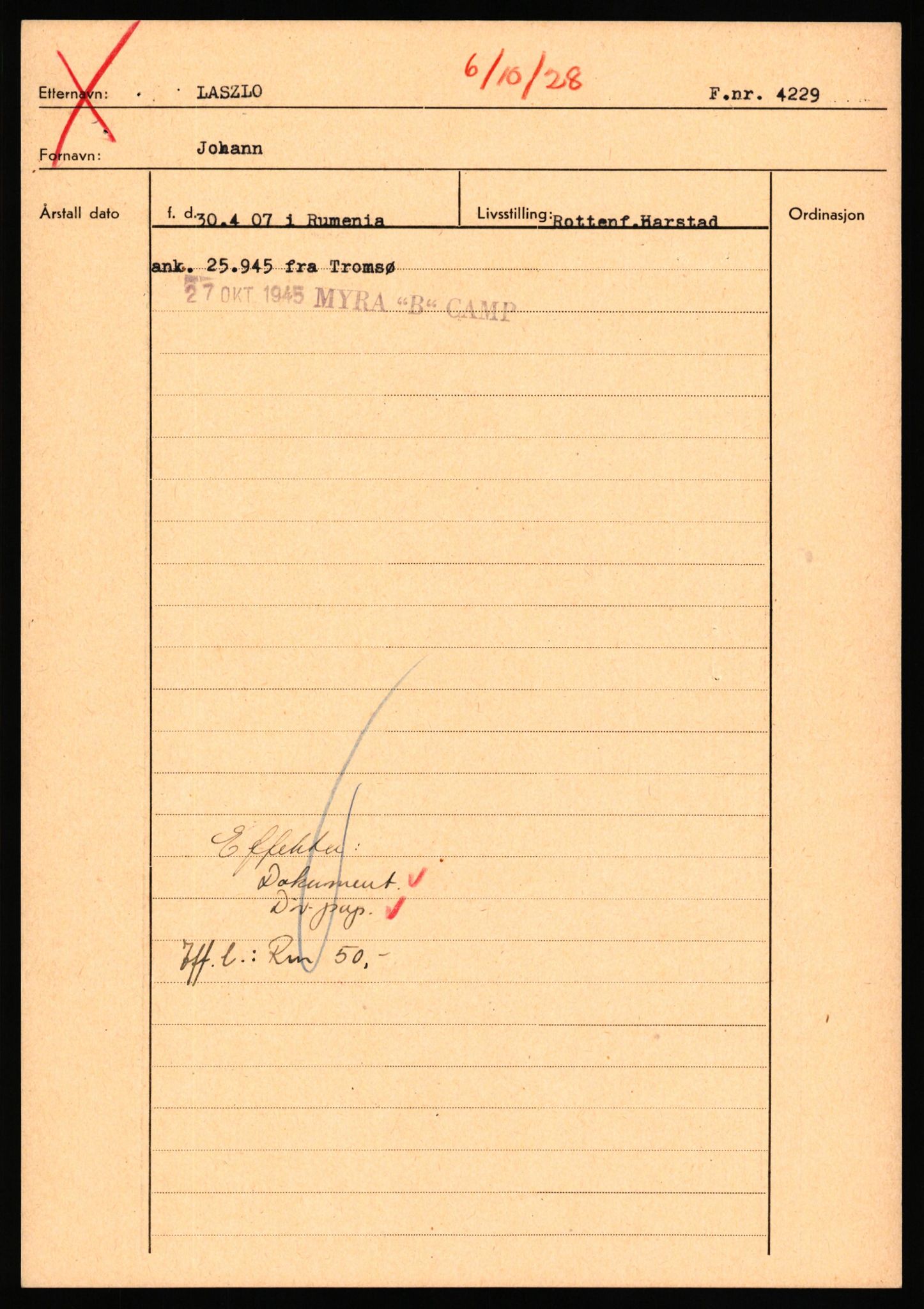 Forsvaret, Forsvarets overkommando II, AV/RA-RAFA-3915/D/Db/L0041: CI Questionaires.  Diverse nasjonaliteter., 1945-1946, s. 128