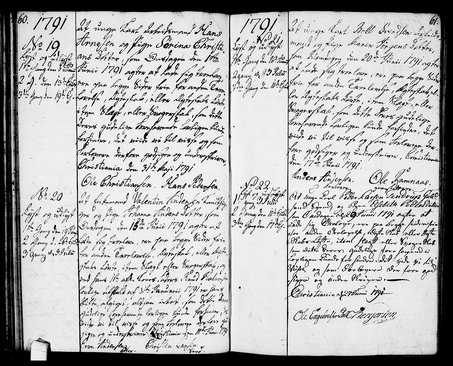 Oslo domkirke Kirkebøker, AV/SAO-A-10752/L/La/L0010: Forlovererklæringer nr. 10, 1789-1807, s. 60-61