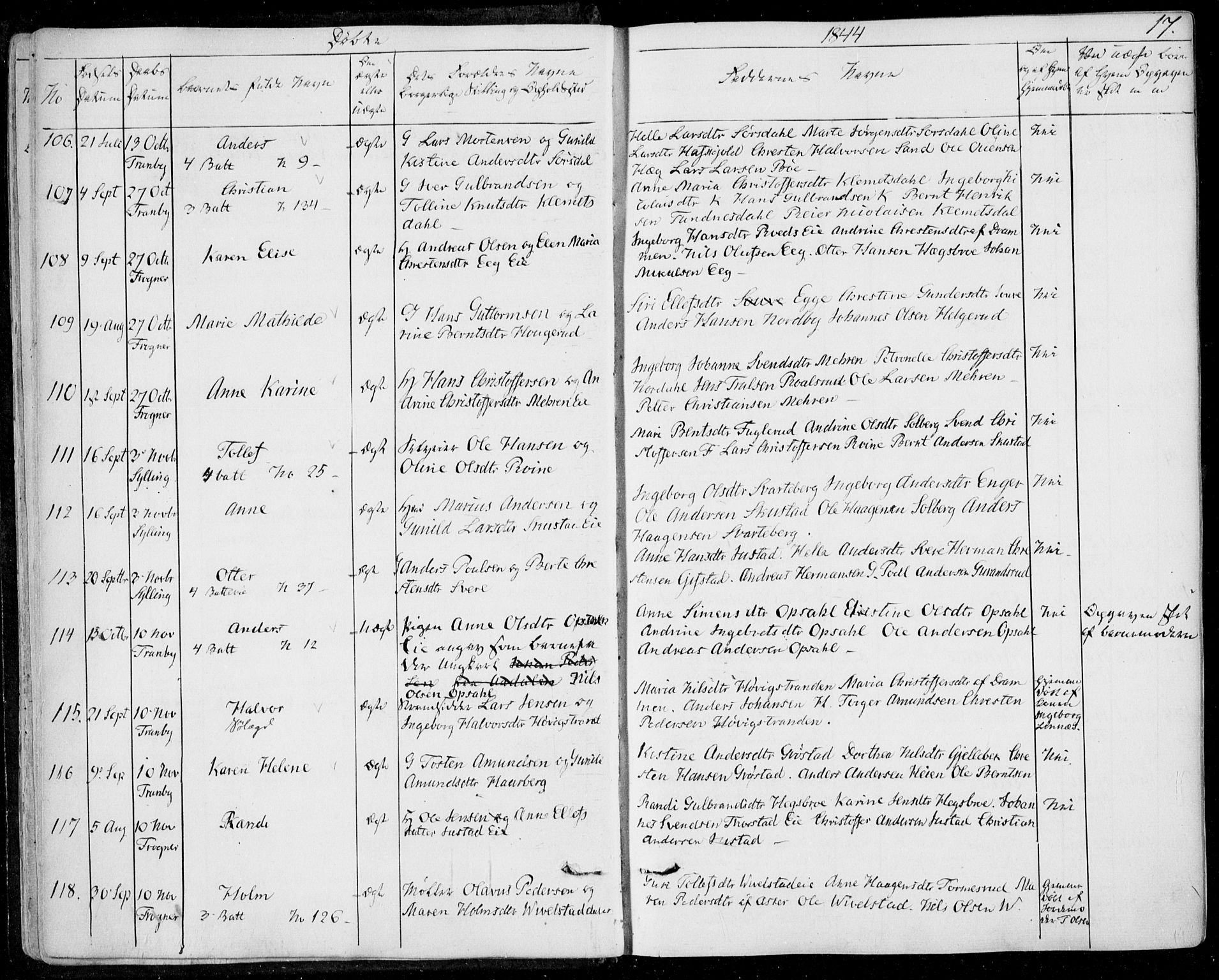 Lier kirkebøker, AV/SAKO-A-230/F/Fa/L0011: Ministerialbok nr. I 11, 1843-1854, s. 17