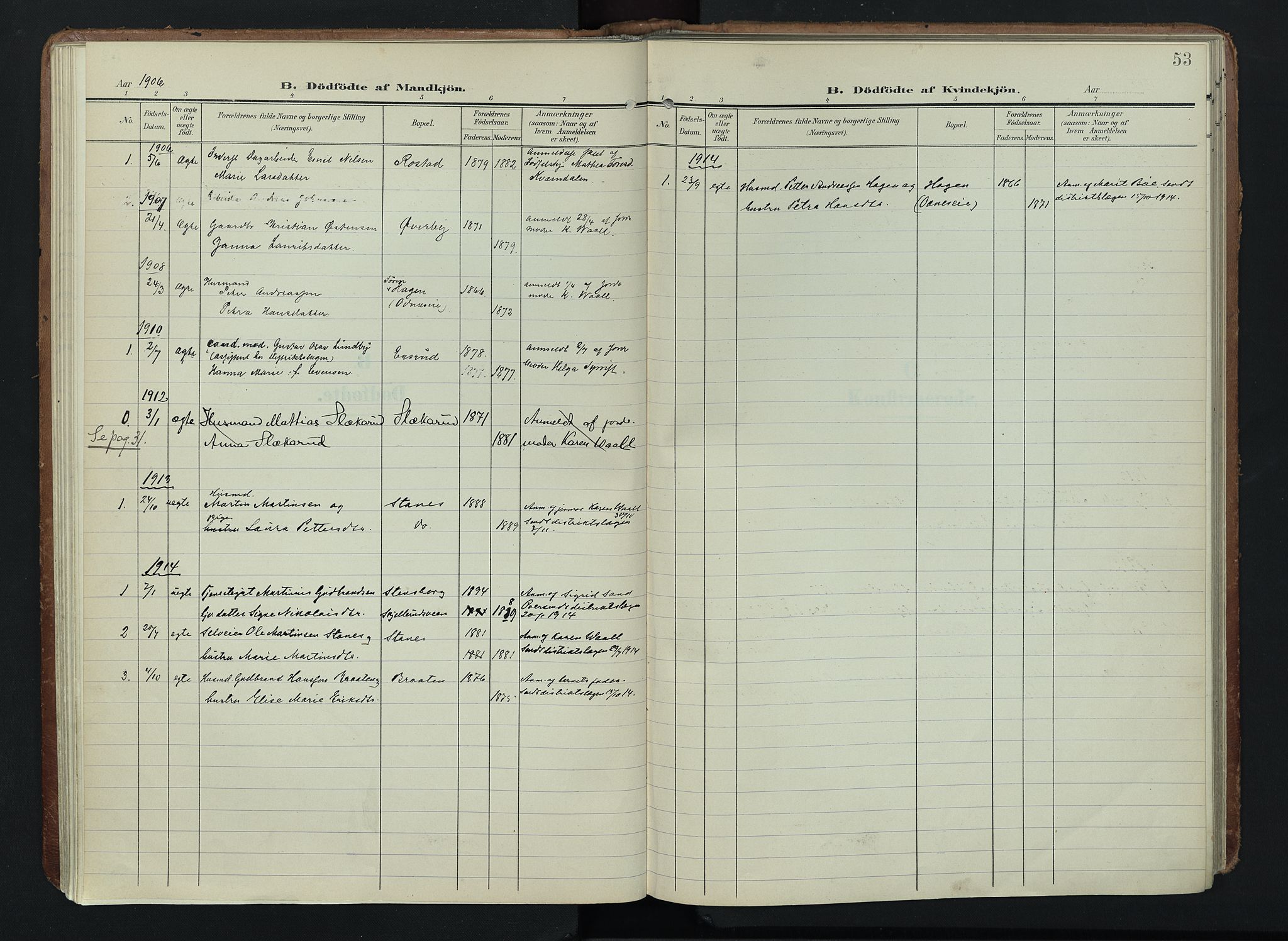 Søndre Land prestekontor, AV/SAH-PREST-122/K/L0005: Ministerialbok nr. 5, 1905-1914, s. 53