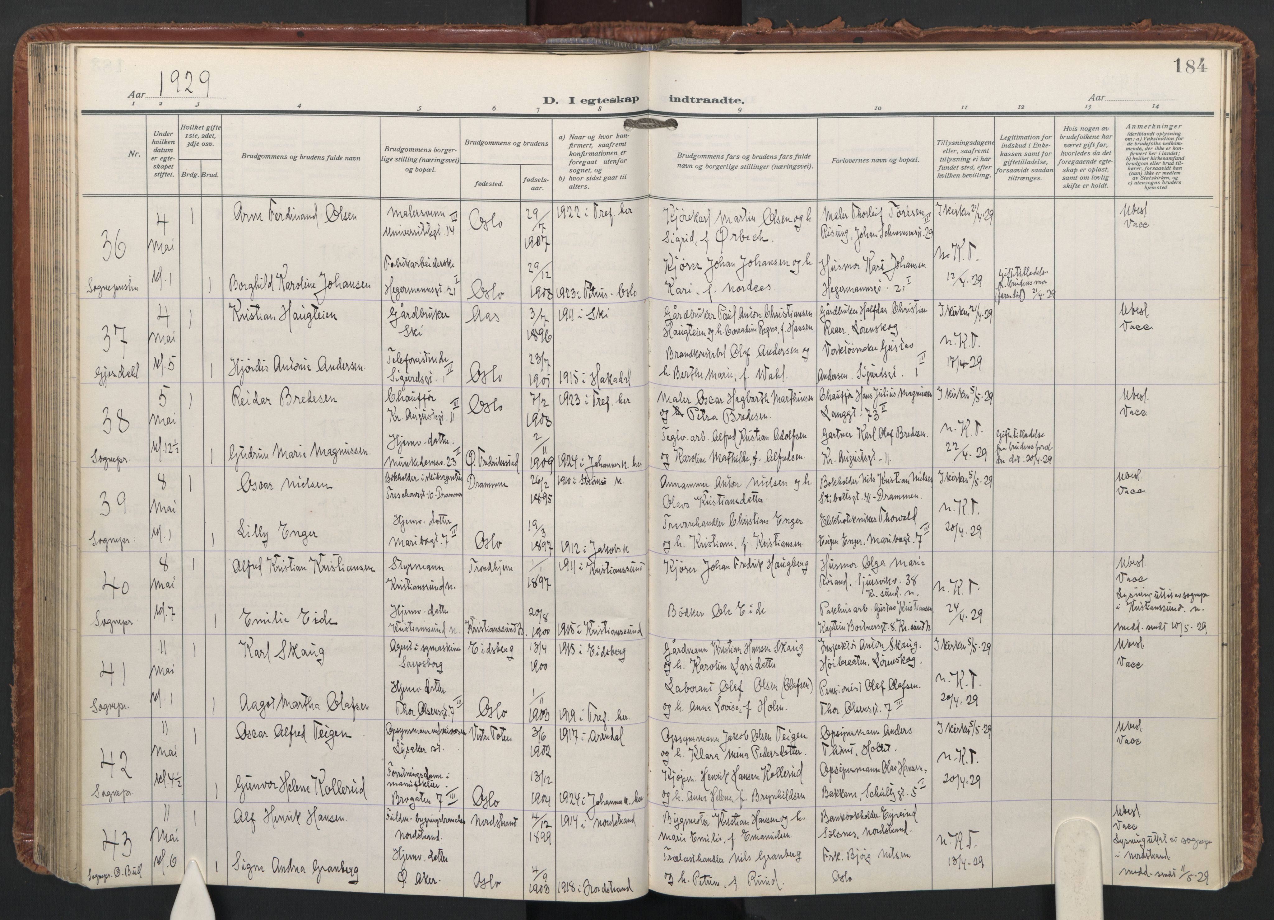 Trefoldighet prestekontor Kirkebøker, AV/SAO-A-10882/F/Fc/L0009: Ministerialbok nr. III 9, 1922-1936, s. 184