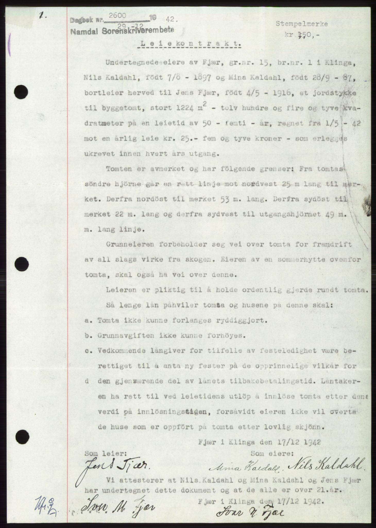 Namdal sorenskriveri, SAT/A-4133/1/2/2C: Pantebok nr. -, 1942-1943, Dagboknr: 2600/1942