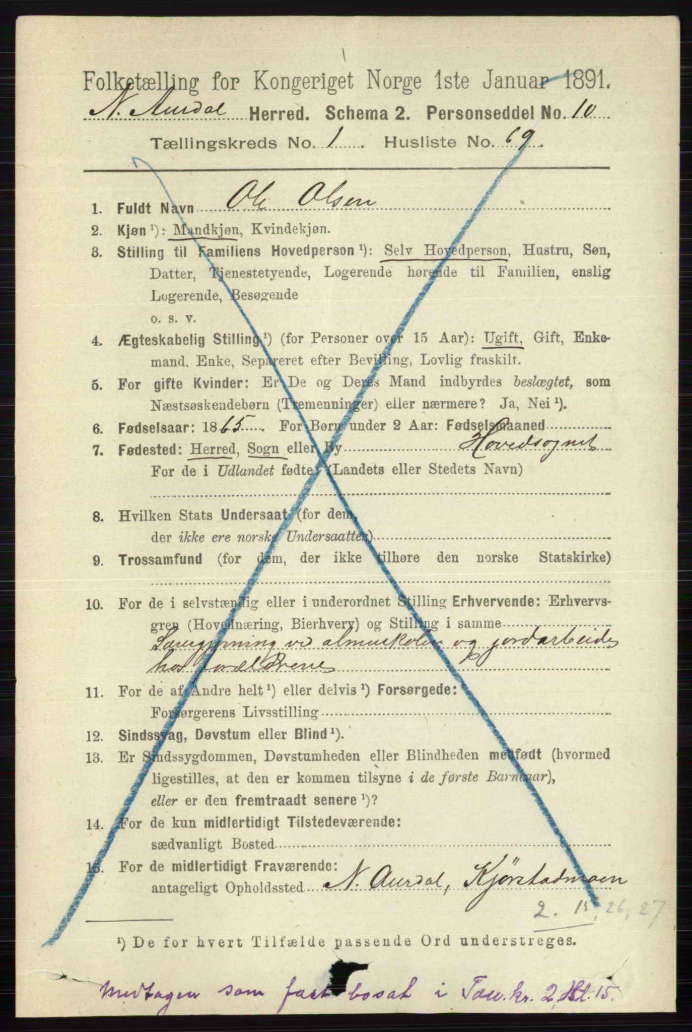 RA, Folketelling 1891 for 0542 Nord-Aurdal herred, 1891, s. 527