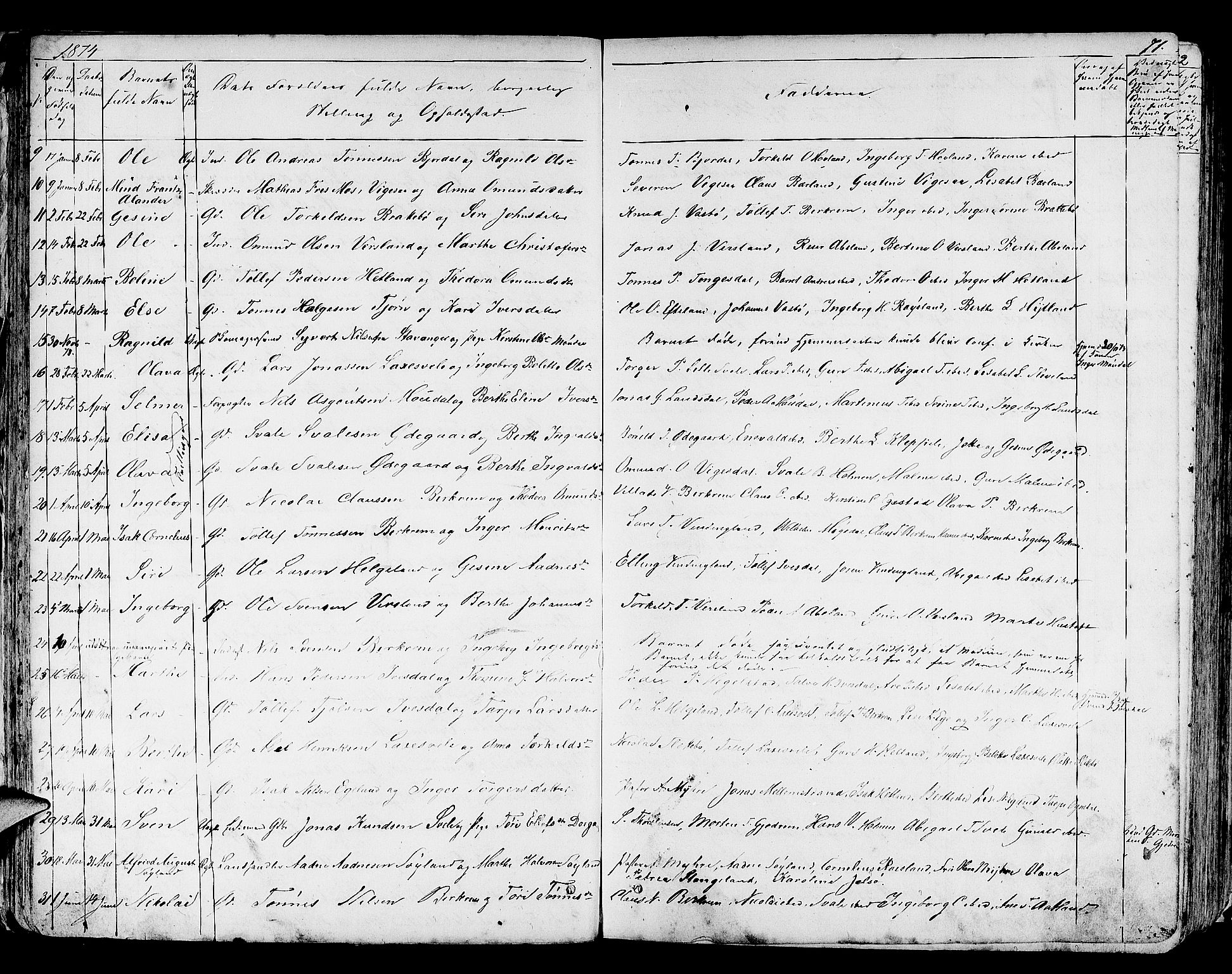 Helleland sokneprestkontor, AV/SAST-A-101810: Klokkerbok nr. B 3, 1847-1886, s. 71