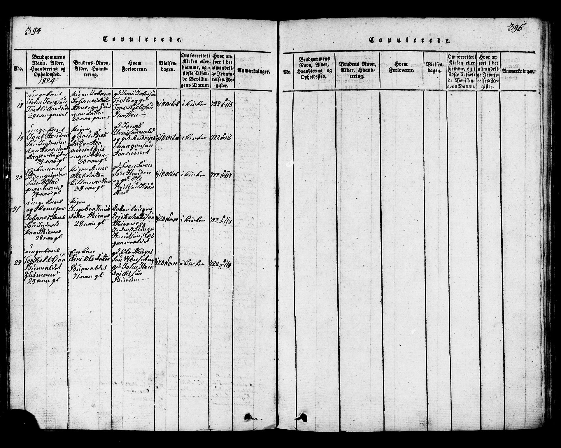 Ministerialprotokoller, klokkerbøker og fødselsregistre - Nord-Trøndelag, SAT/A-1458/717/L0169: Klokkerbok nr. 717C01, 1816-1834, s. 394-395