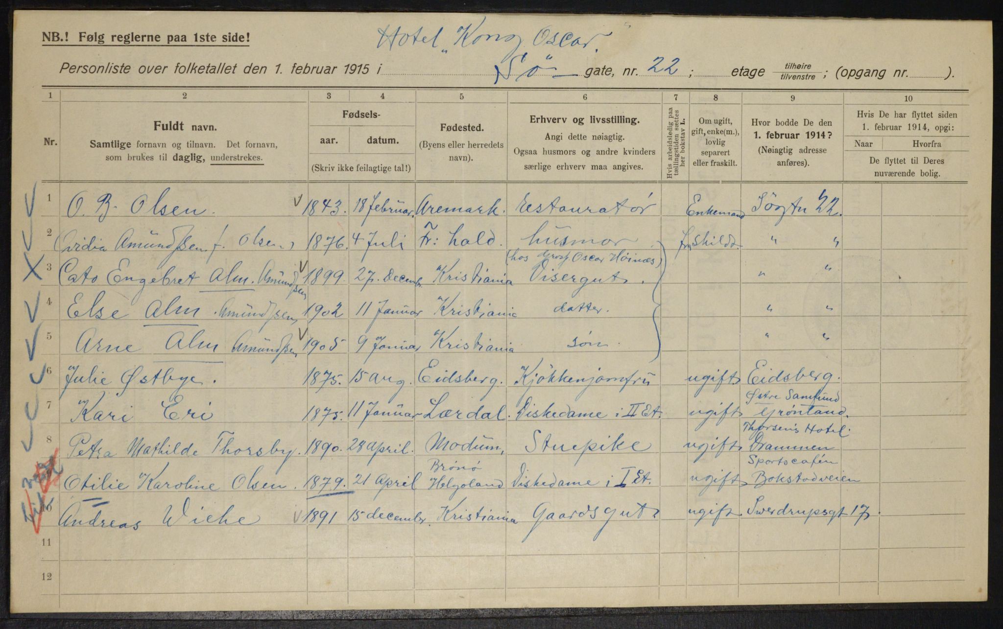OBA, Kommunal folketelling 1.2.1915 for Kristiania, 1915, s. 95128