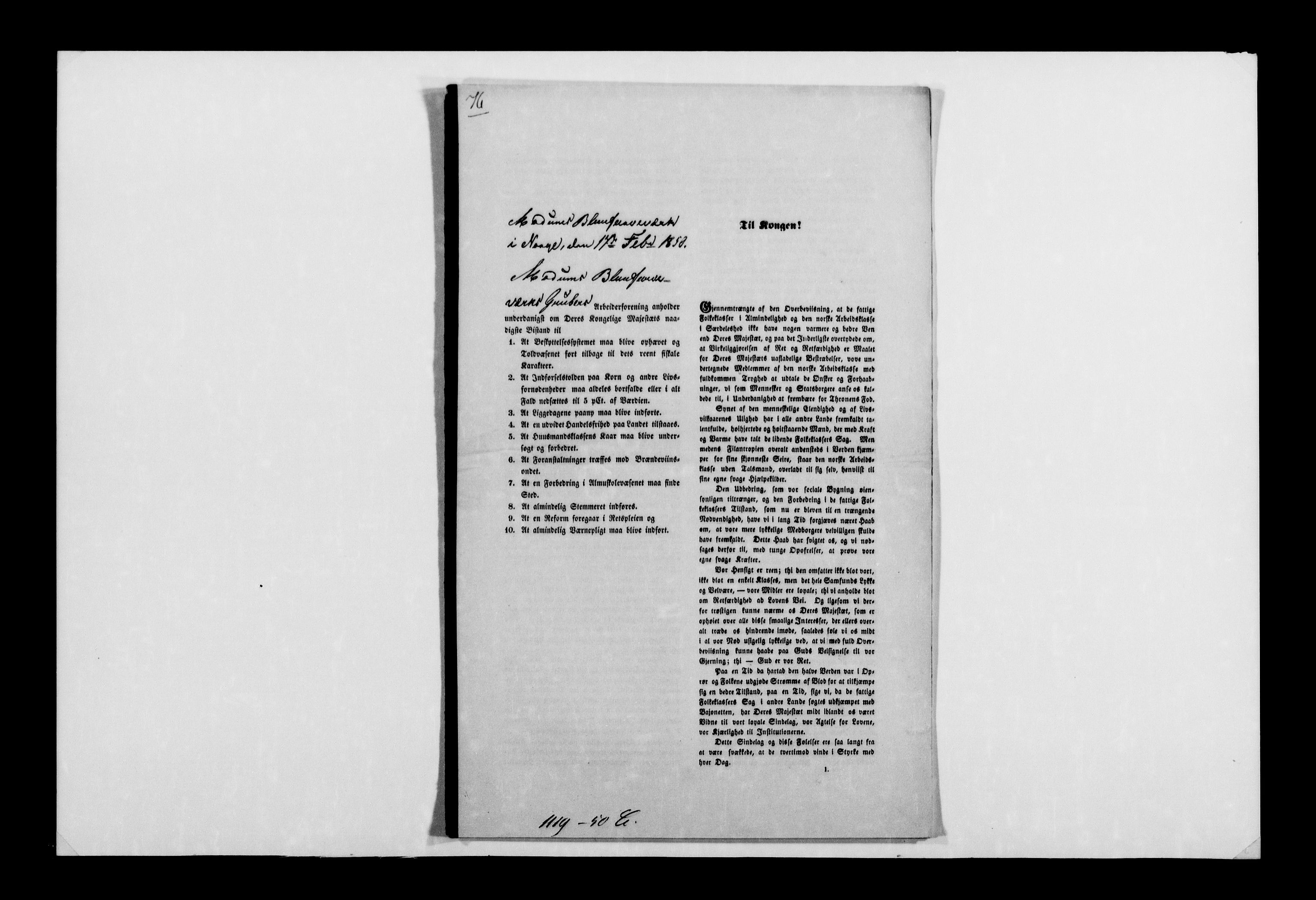 Justisdepartementet, Kriminalkontoret A, RA/S-1037/M/L0014: Thrane-saken. Petisjonen, 1850