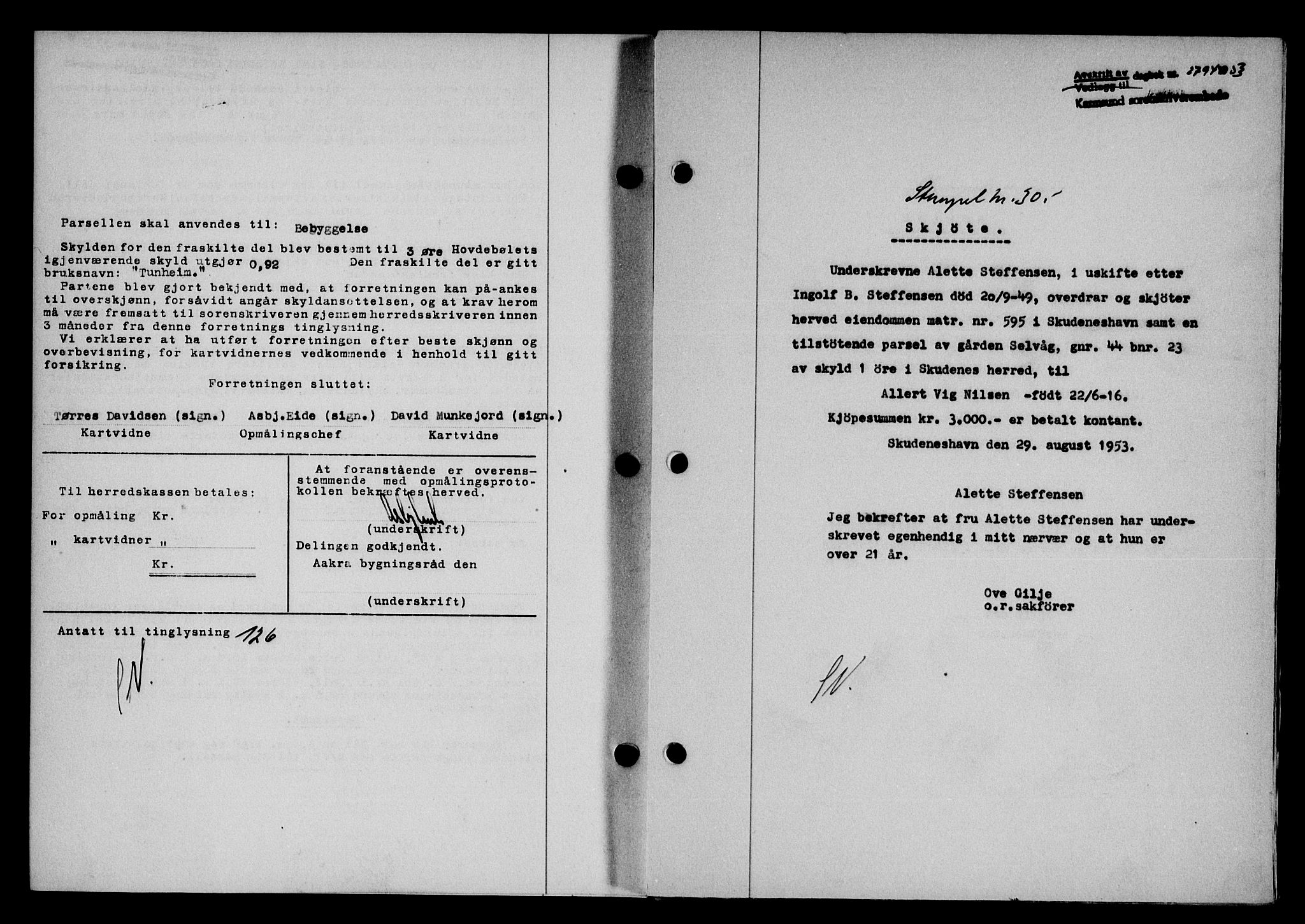 Karmsund sorenskriveri, SAST/A-100311/01/II/IIB/L0109: Pantebok nr. 89A, 1953-1953, Dagboknr: 2794/1953