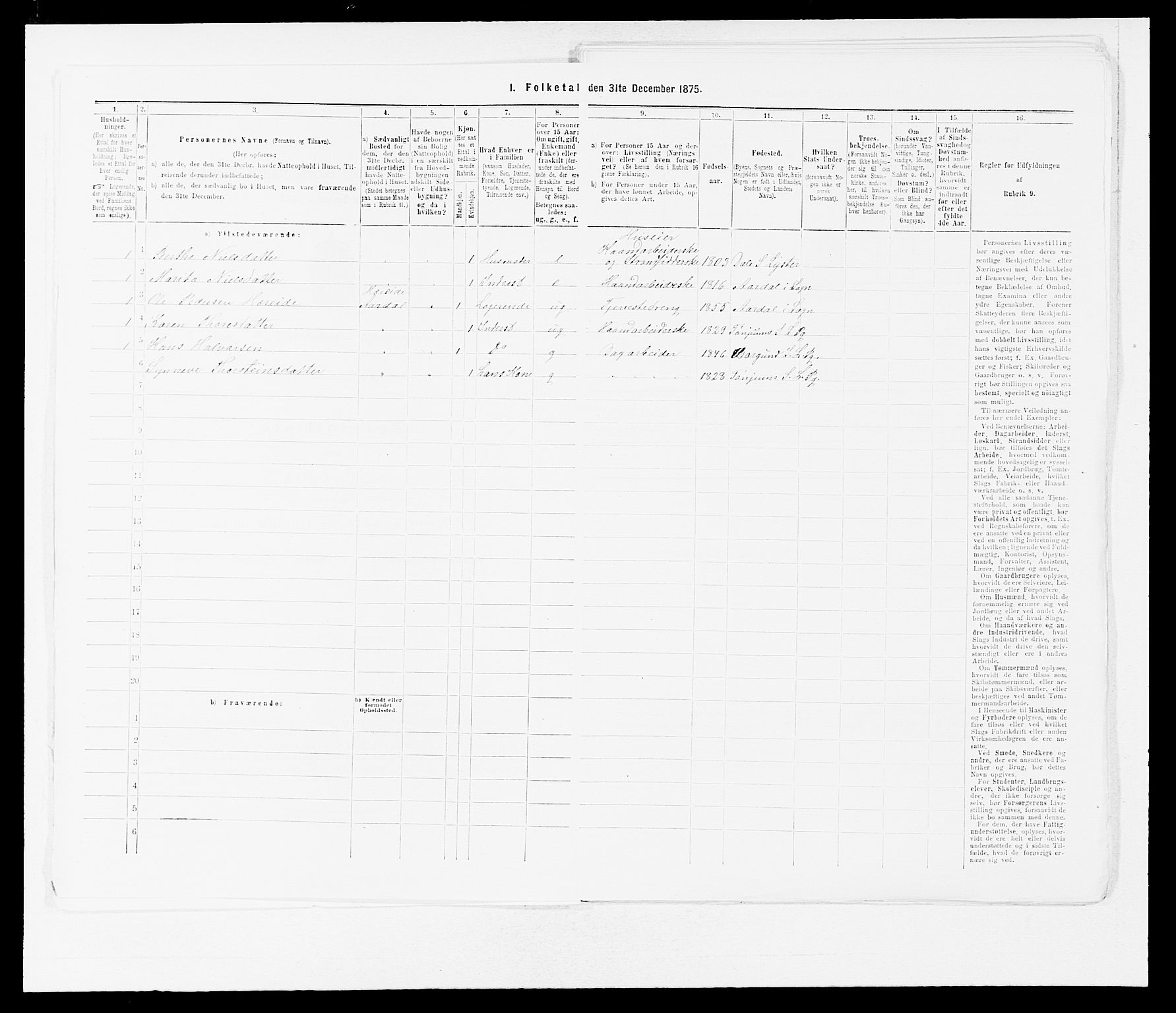 SAB, Folketelling 1875 for 1422P Lærdal prestegjeld, 1875, s. 145