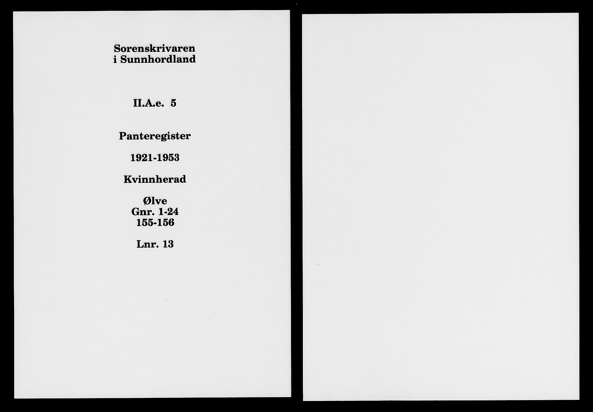Sunnhordland sorenskrivar, SAB/A-2401/1/G/Ga/Gae/L0005: Panteregister nr. II.A.e.5, 1921-1953