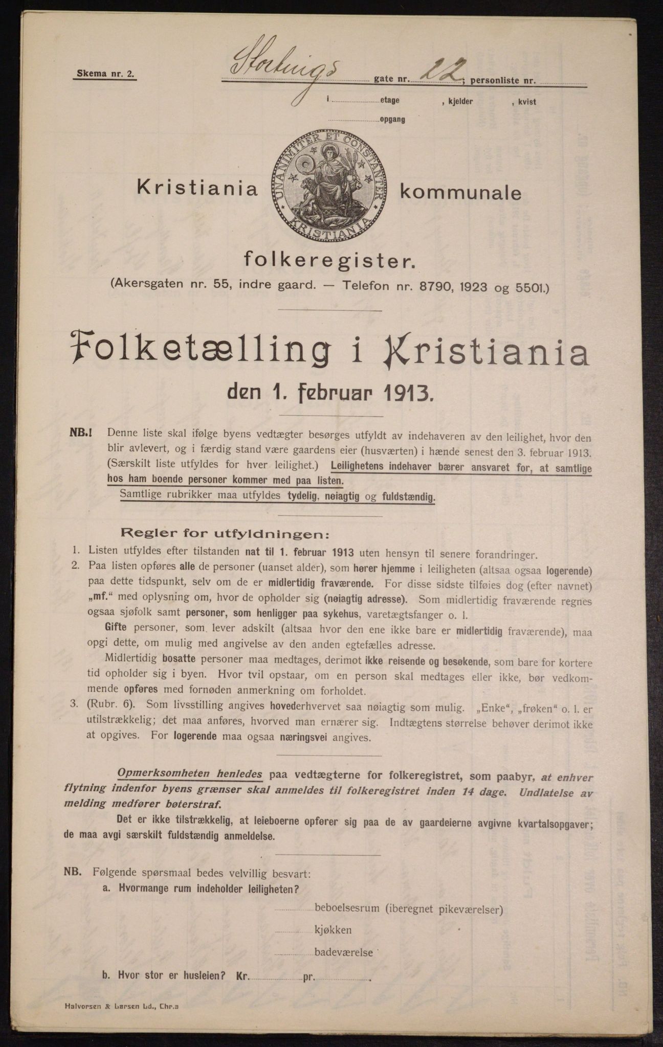 OBA, Kommunal folketelling 1.2.1913 for Kristiania, 1913, s. 103665