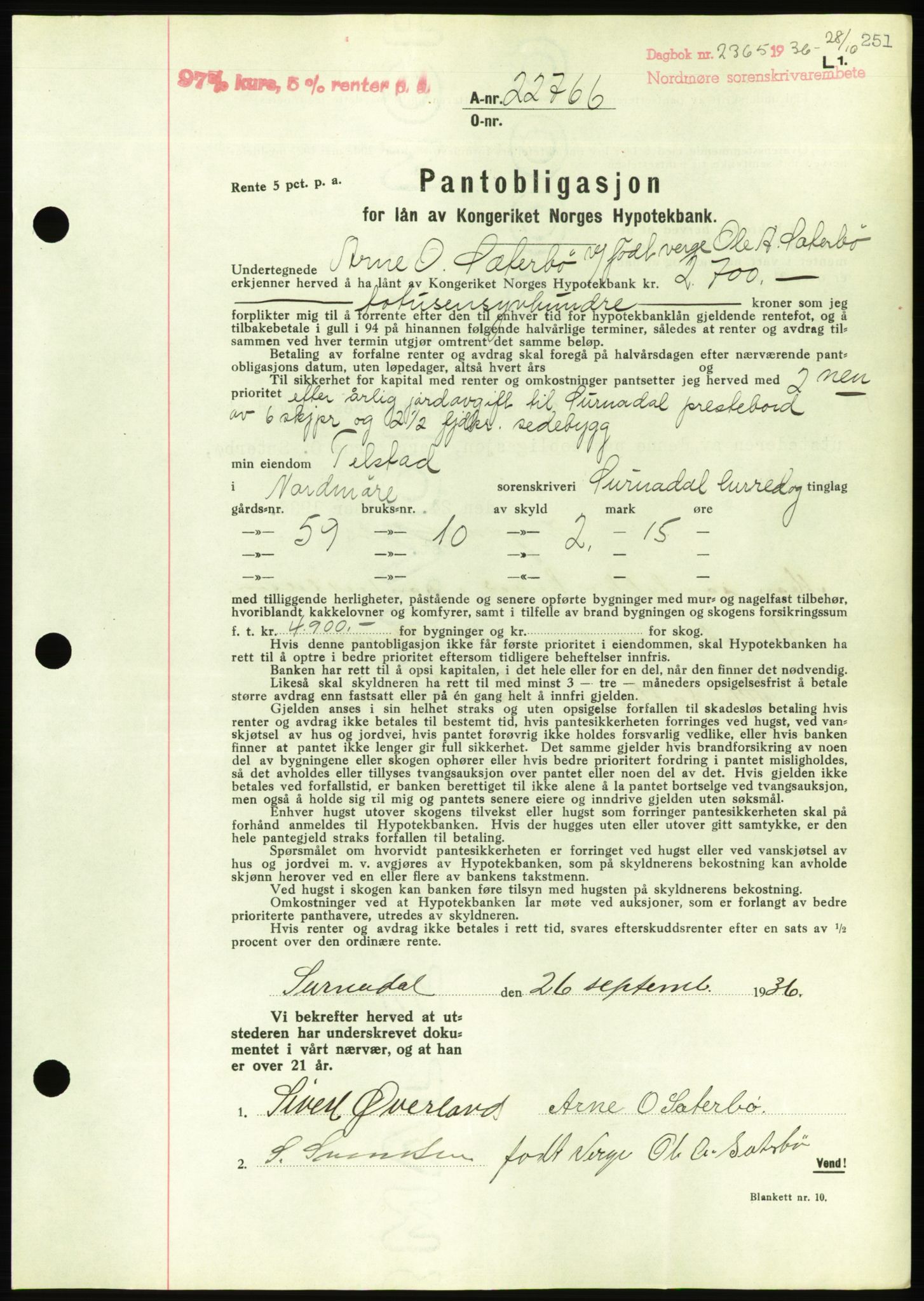 Nordmøre sorenskriveri, AV/SAT-A-4132/1/2/2Ca/L0090: Pantebok nr. B80, 1936-1937, Dagboknr: 2365/1936