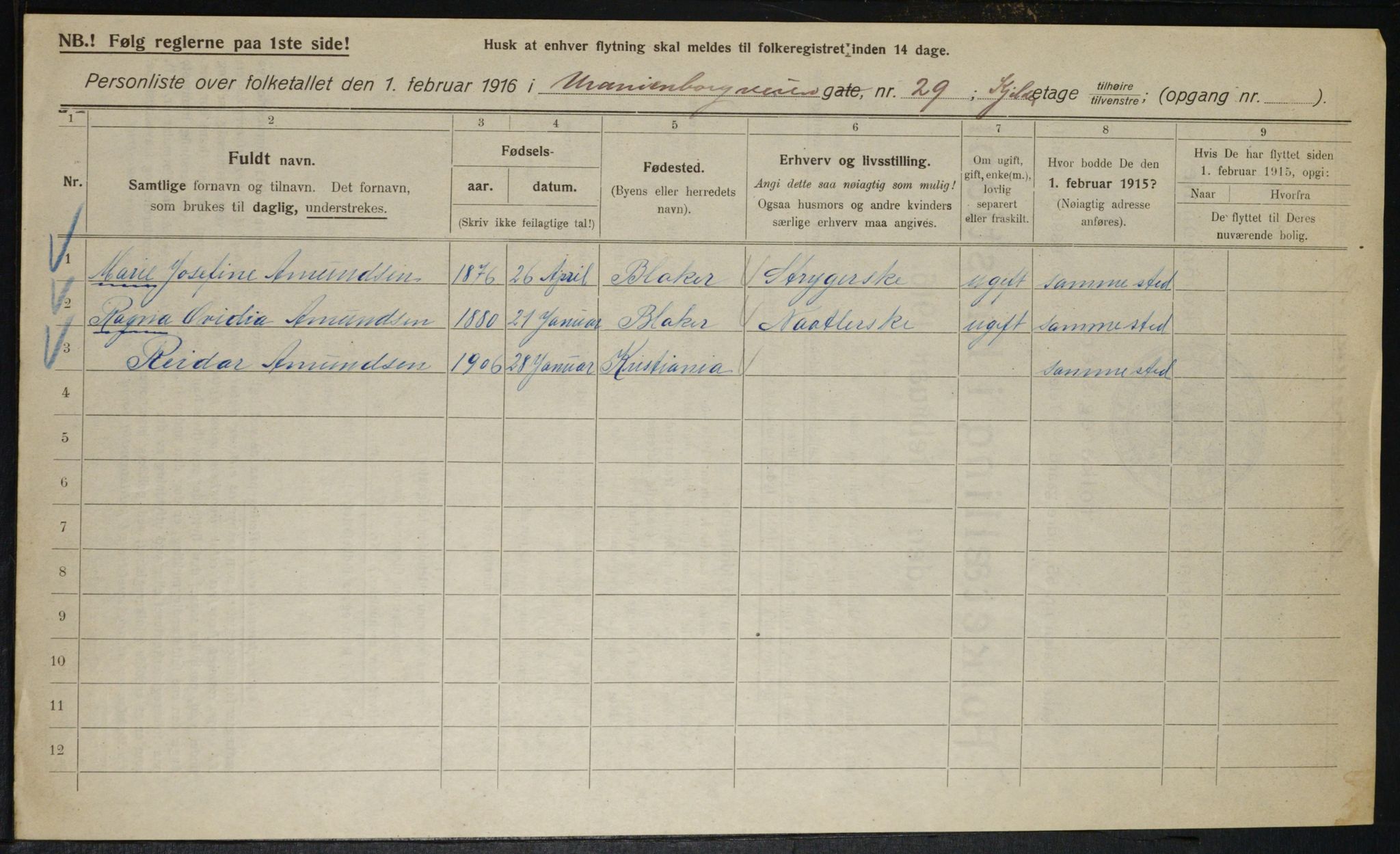 OBA, Kommunal folketelling 1.2.1916 for Kristiania, 1916, s. 124279