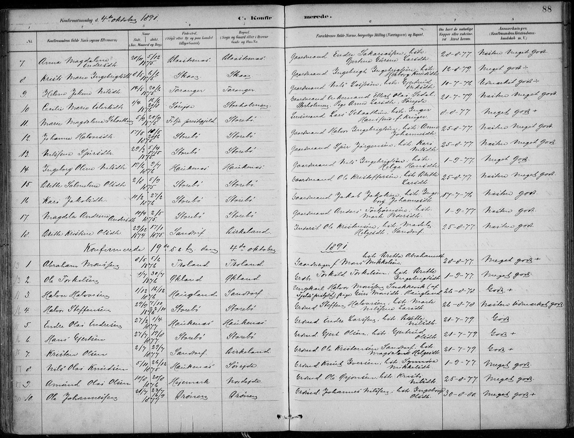 Sund sokneprestembete, AV/SAB-A-99930: Ministerialbok nr. C  1, 1882-1899, s. 88