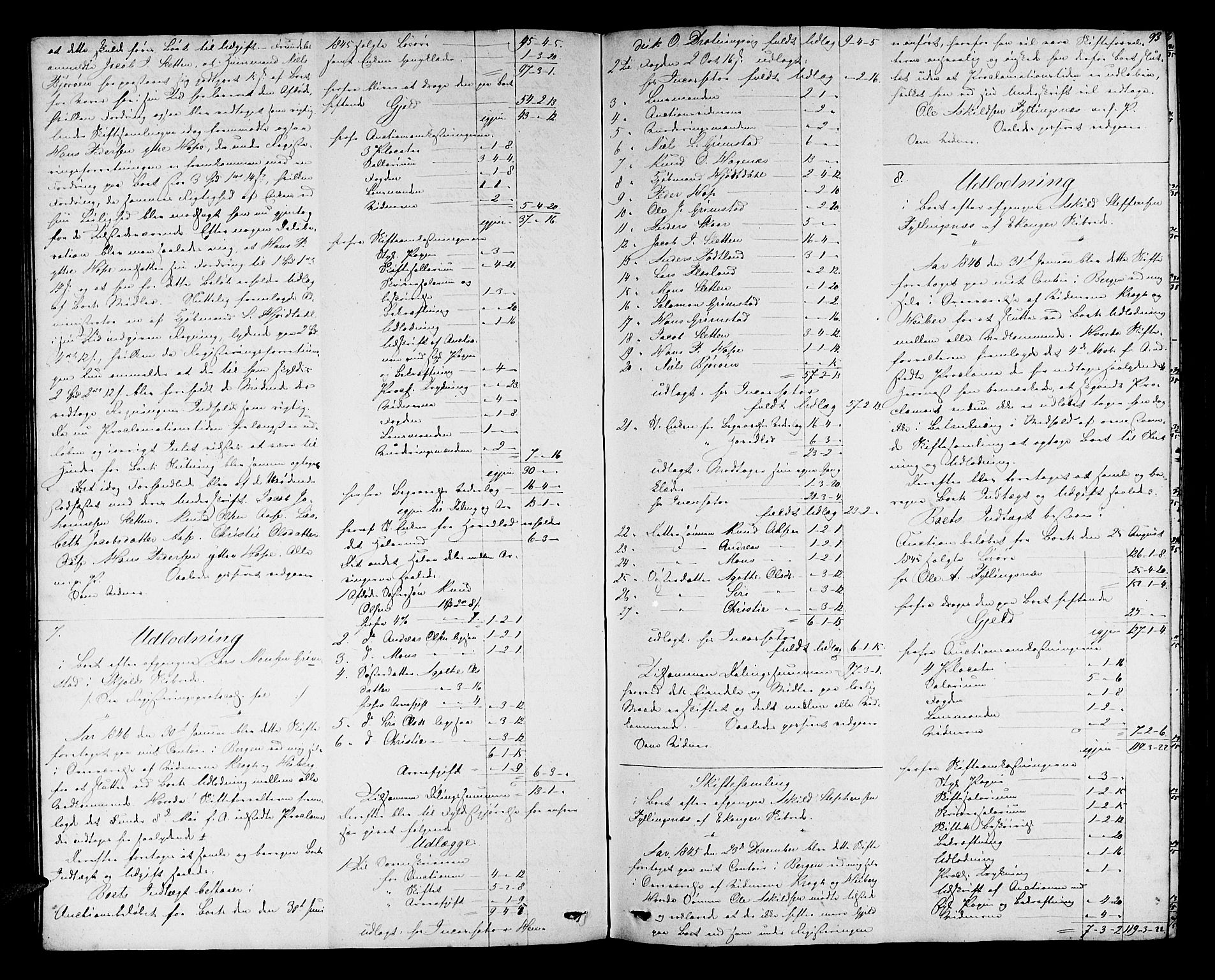 Nordhordland sorenskrivar, AV/SAB-A-2901/1/H/Hd/Hda/L0002: Skifteutlodningsprotokollar, 1845-1862, s. 92b-93a