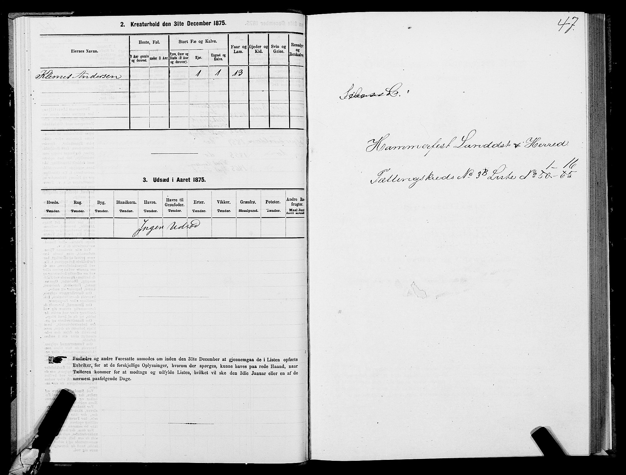 SATØ, Folketelling 1875 for 2016L Hammerfest prestegjeld, Hammerfest landsokn og Kvalsund sokn, 1875, s. 1047