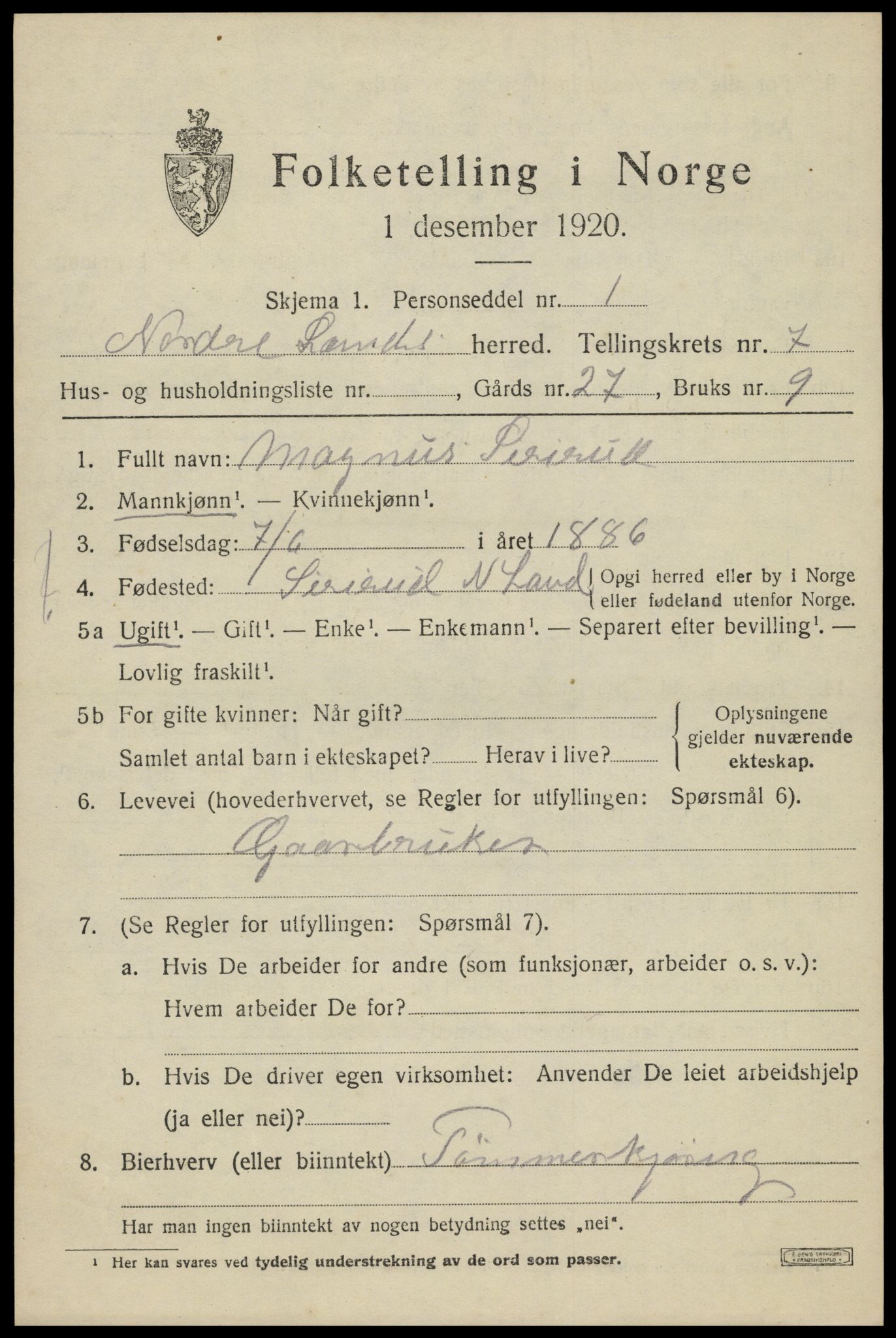 SAH, Folketelling 1920 for 0538 Nordre Land herred, 1920, s. 4746