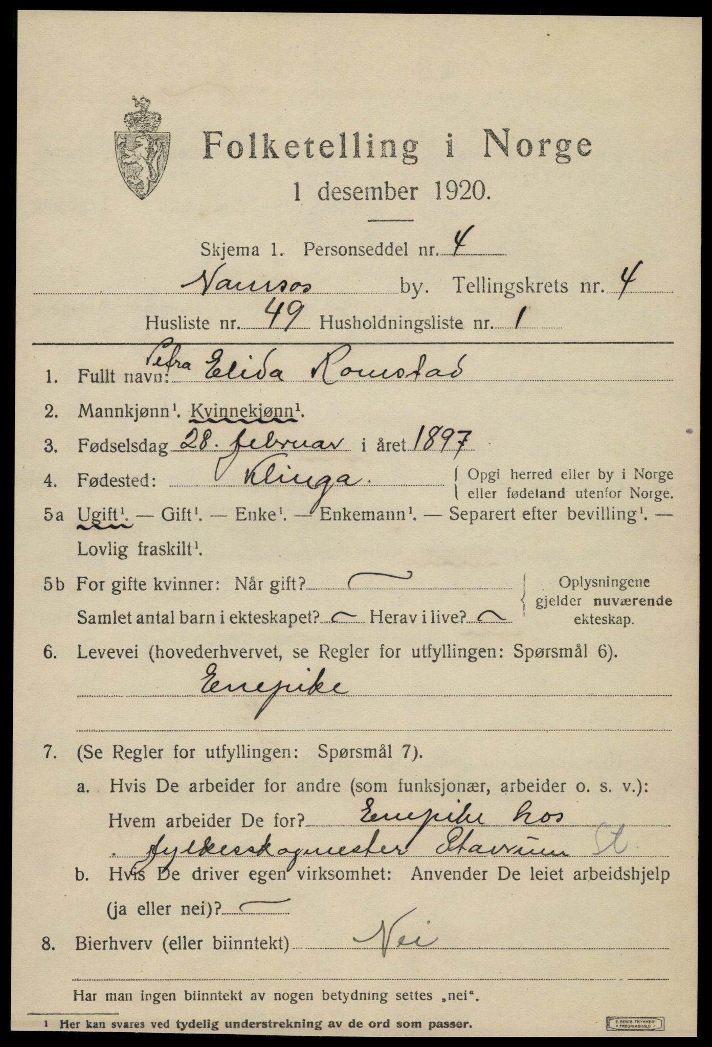 SAT, Folketelling 1920 for 1703 Namsos ladested, 1920, s. 5621