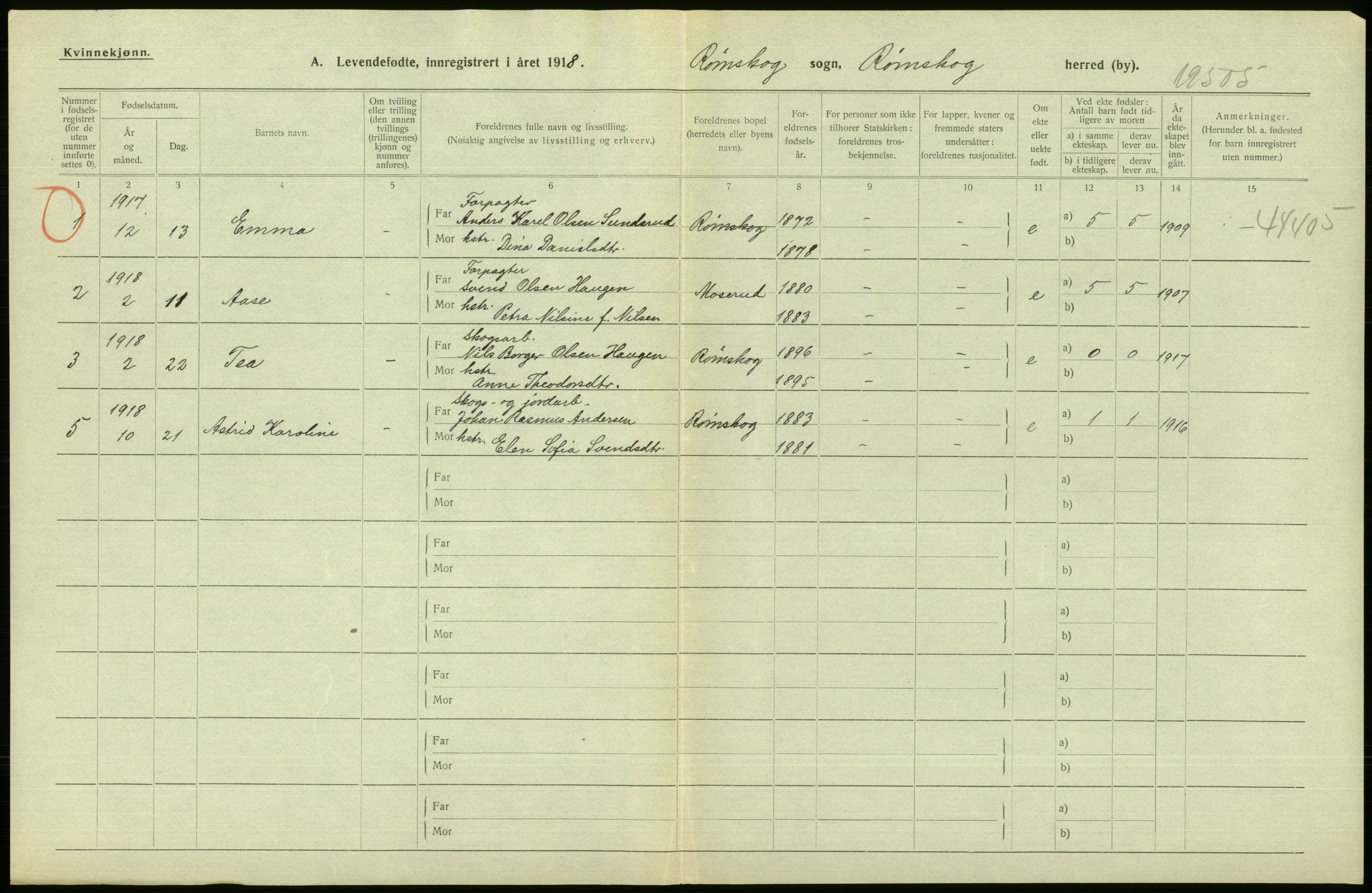 Statistisk sentralbyrå, Sosiodemografiske emner, Befolkning, RA/S-2228/D/Df/Dfb/Dfbh/L0001: Østfold fylke: Levendefødte menn og kvinner. Bygder., 1918, s. 378