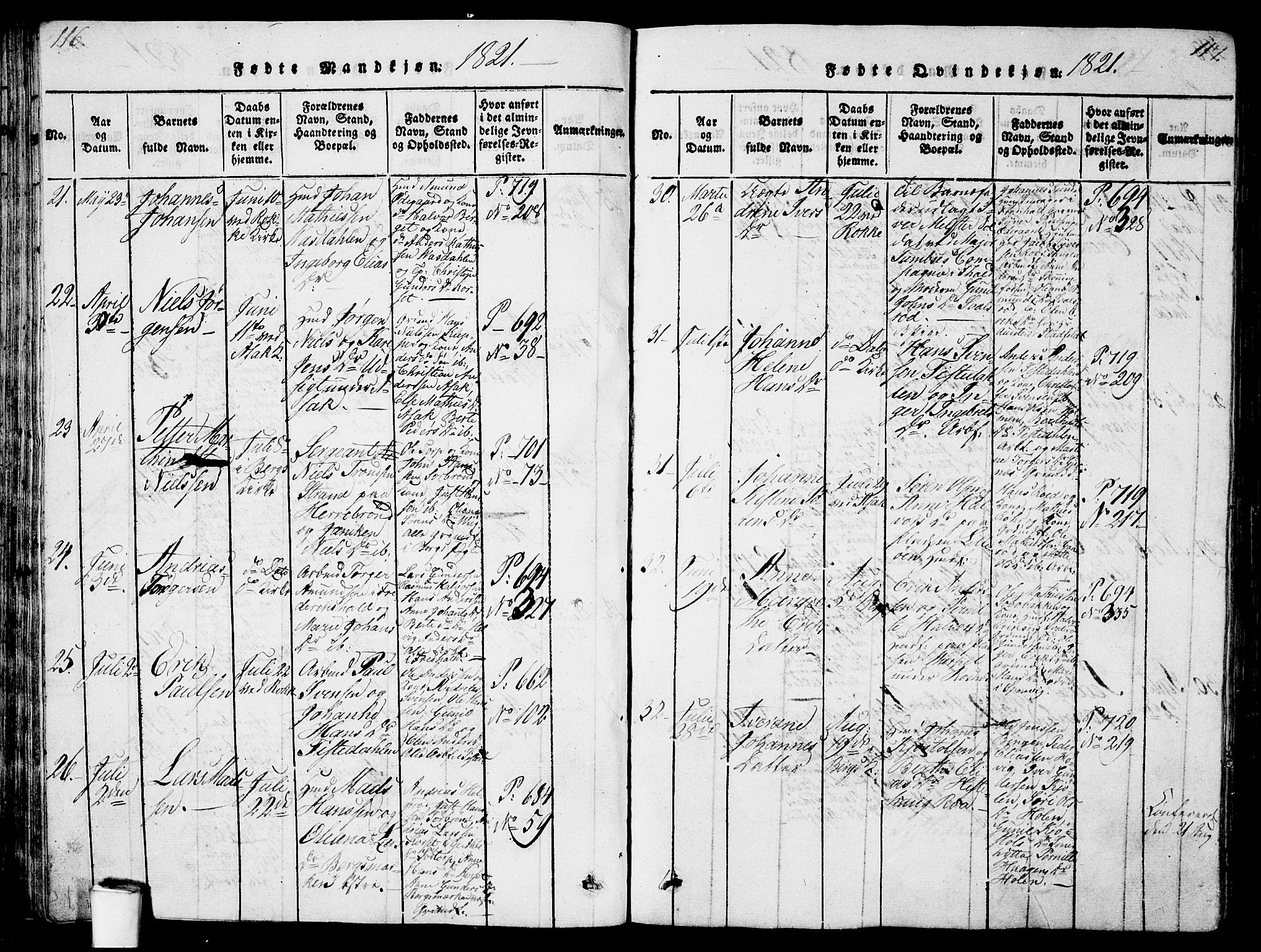 Berg prestekontor Kirkebøker, AV/SAO-A-10902/G/Ga/L0001: Klokkerbok nr. I 1, 1815-1832, s. 116-117