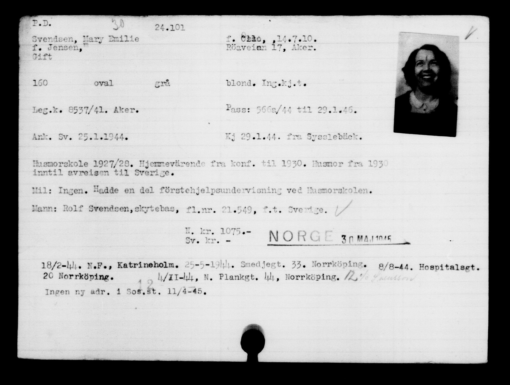 Utenriksstasjonene, Legasjonen i Stockholm, Flyktningkontoret, AV/RA-S-6753/V/Va/L0010: Kjesäterkartoteket, flyktninger med registreringsnr. 22000-25314, 1940-1945, s. 2224