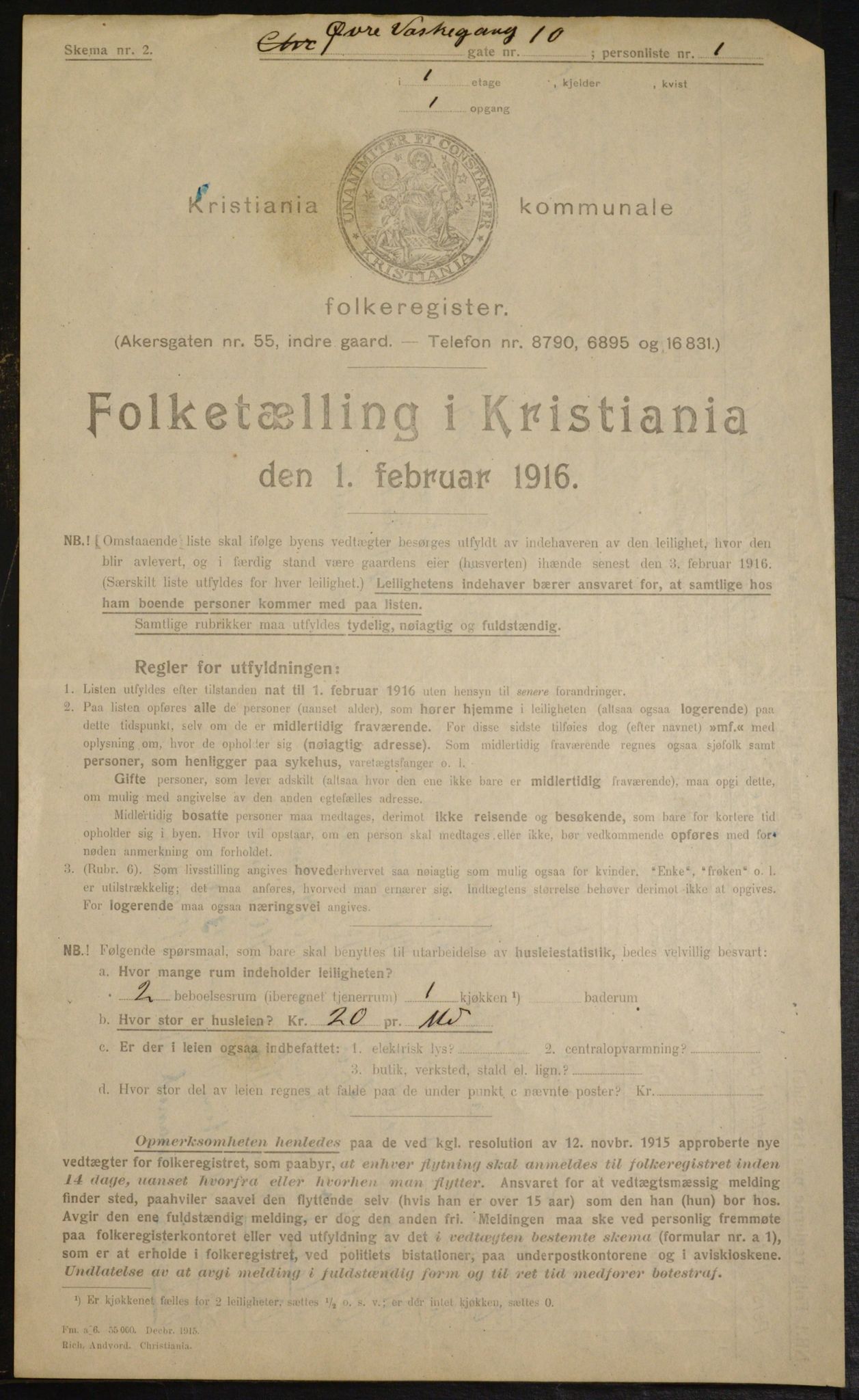 OBA, Kommunal folketelling 1.2.1916 for Kristiania, 1916, s. 133786