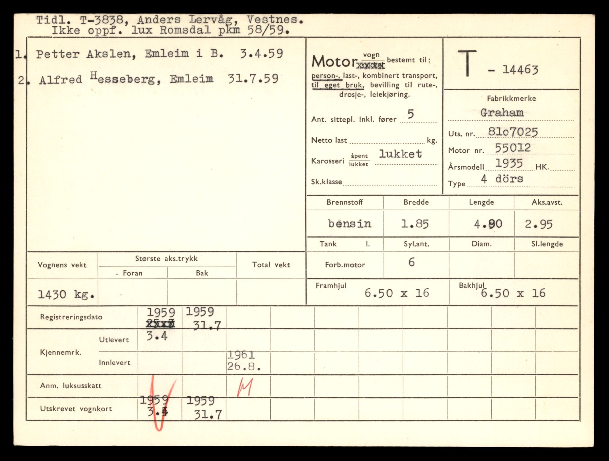 Møre og Romsdal vegkontor - Ålesund trafikkstasjon, AV/SAT-A-4099/F/Fe/L0046: Registreringskort for kjøretøy T 14445 - T 14579, 1927-1998