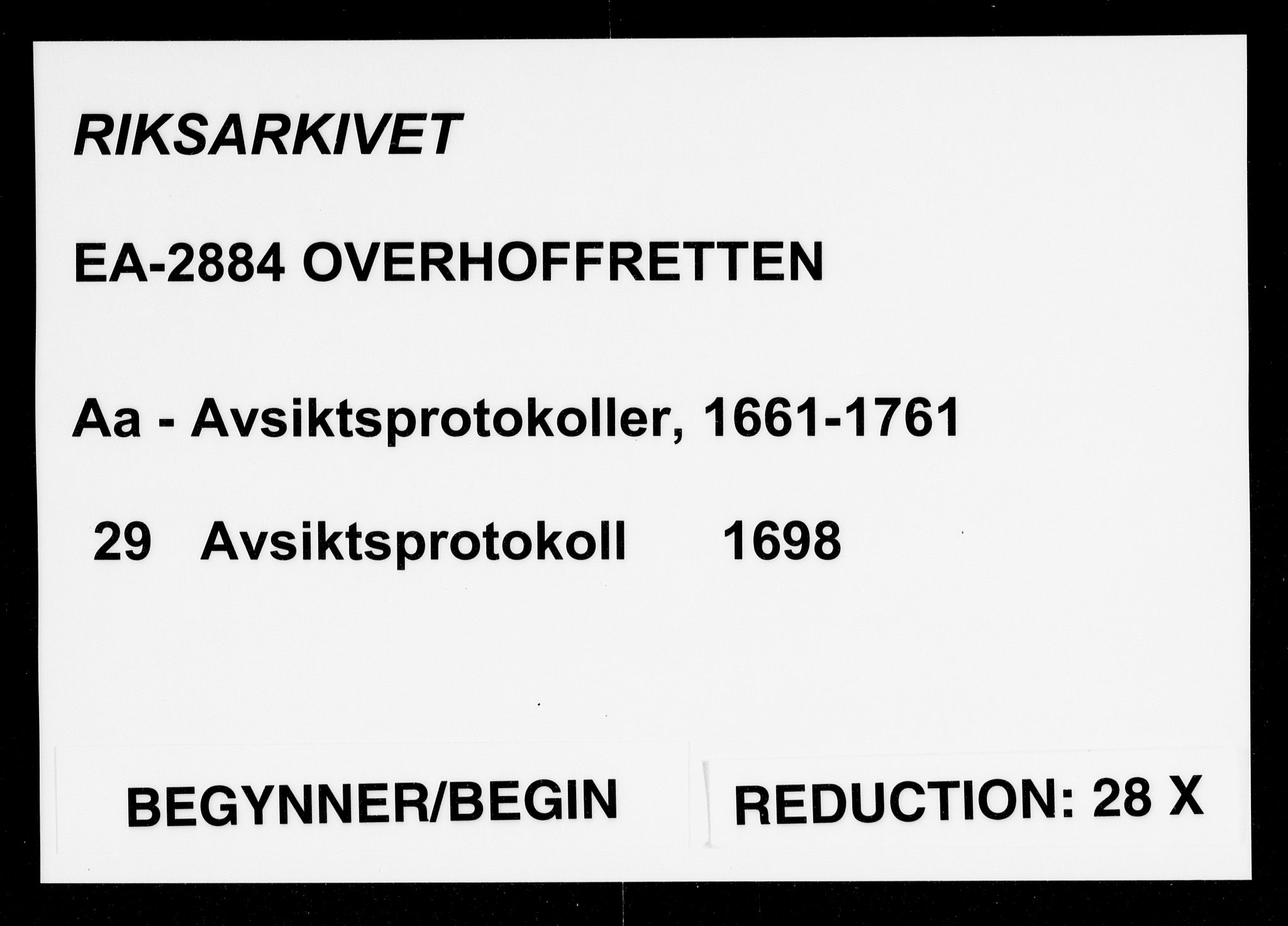 Overhoffretten 1667-1797, RA/EA-2884/Aa/L0029: Avsiktsprotokoll, 1698