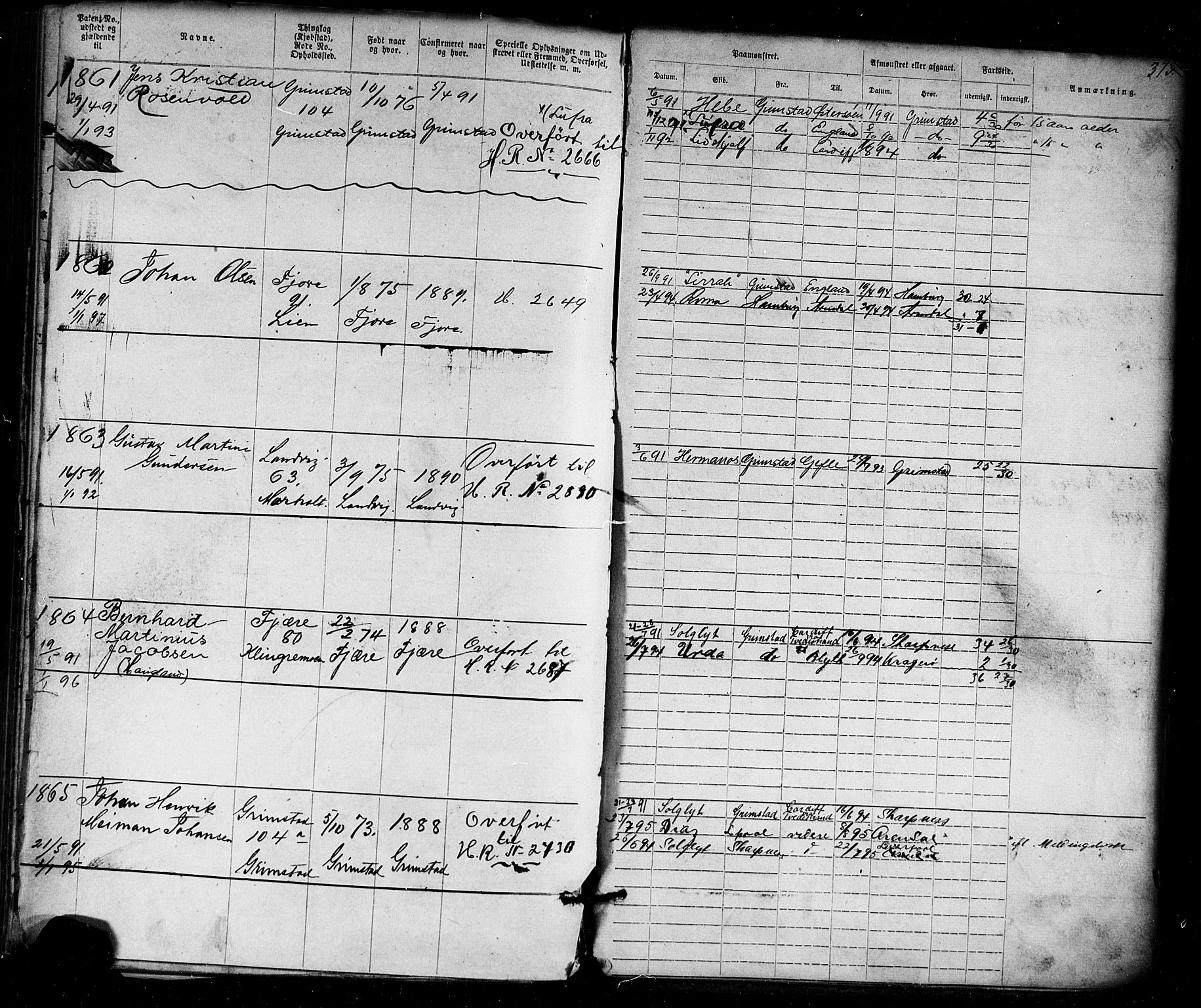 Grimstad mønstringskrets, AV/SAK-2031-0013/F/Fa/L0005: Annotasjonsrulle nr 1-1910 med register, V-18, 1870-1892, s. 413