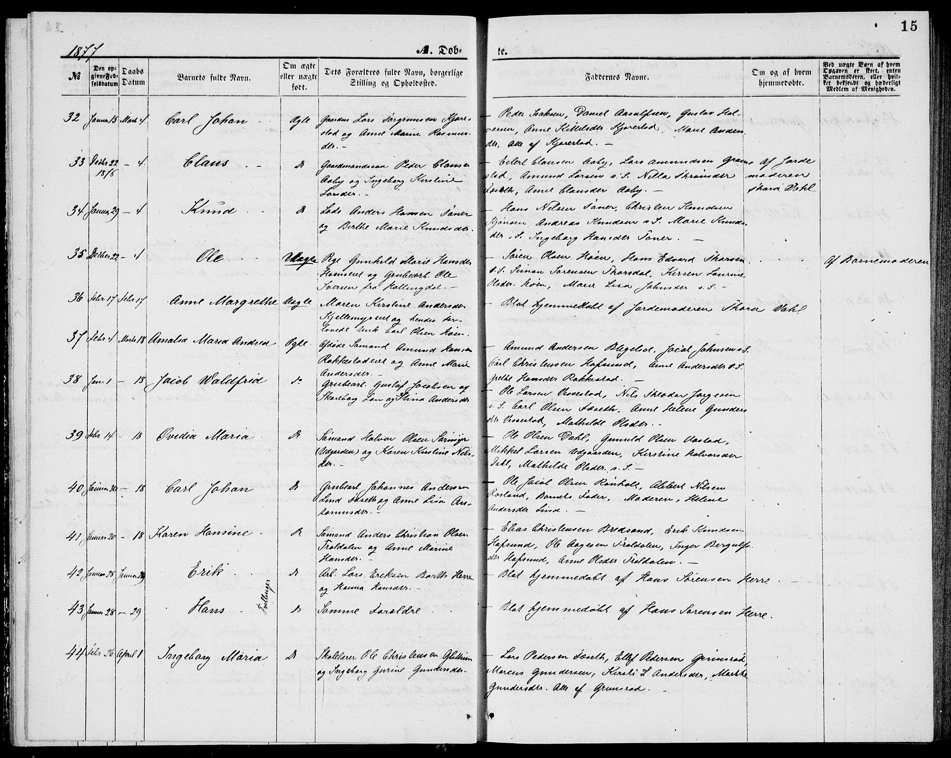 Bamble kirkebøker, AV/SAKO-A-253/G/Ga/L0007: Klokkerbok nr. I 7, 1876-1877, s. 15