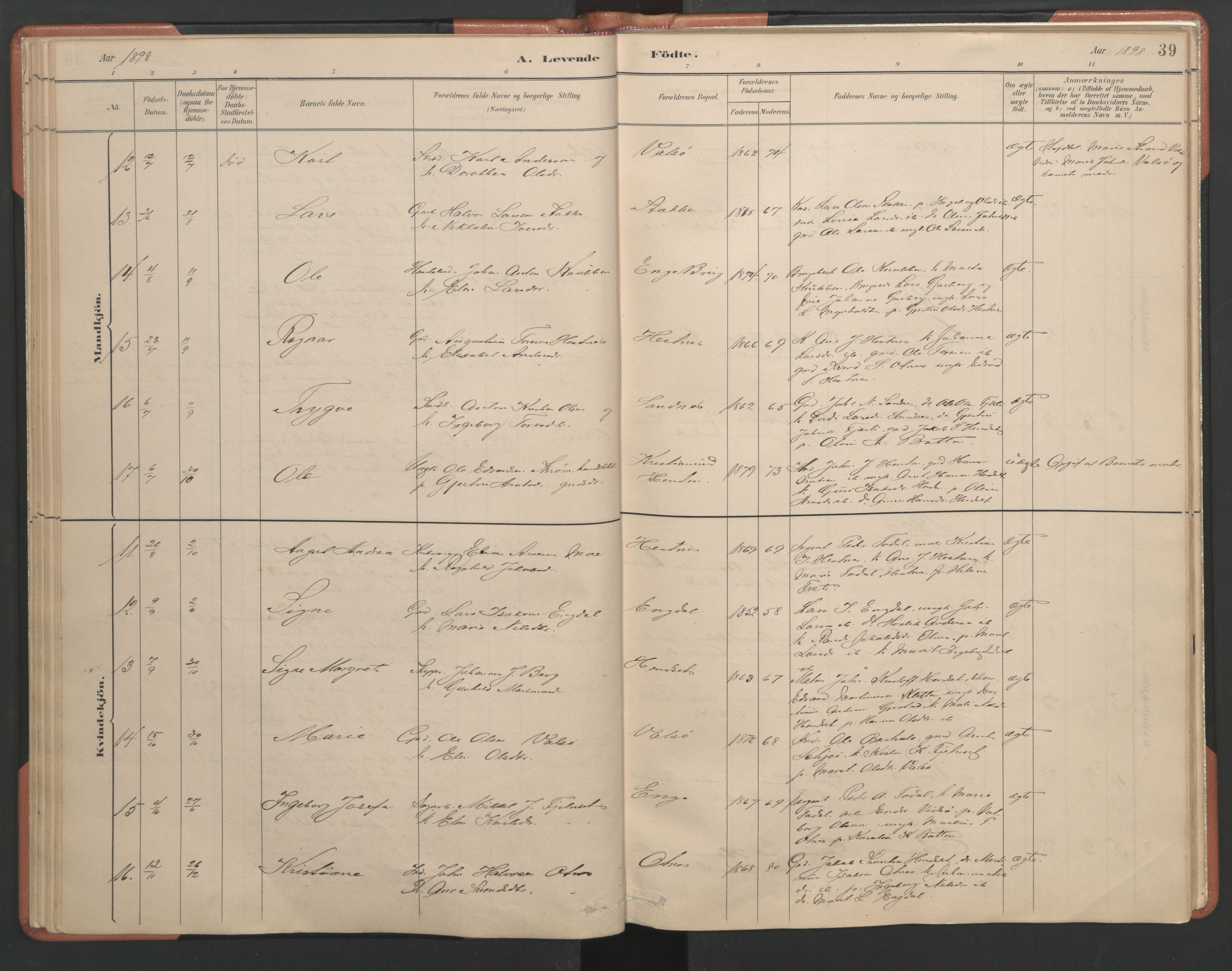 Ministerialprotokoller, klokkerbøker og fødselsregistre - Møre og Romsdal, SAT/A-1454/580/L0926: Klokkerbok nr. 580C01, 1882-1903, s. 39