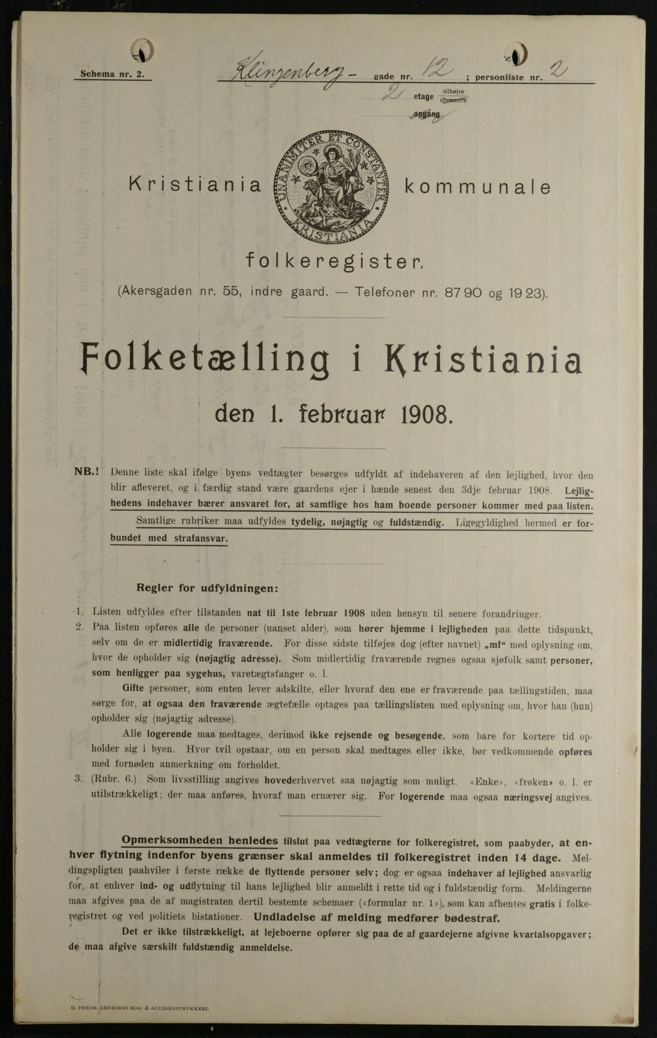 OBA, Kommunal folketelling 1.2.1908 for Kristiania kjøpstad, 1908, s. 46383