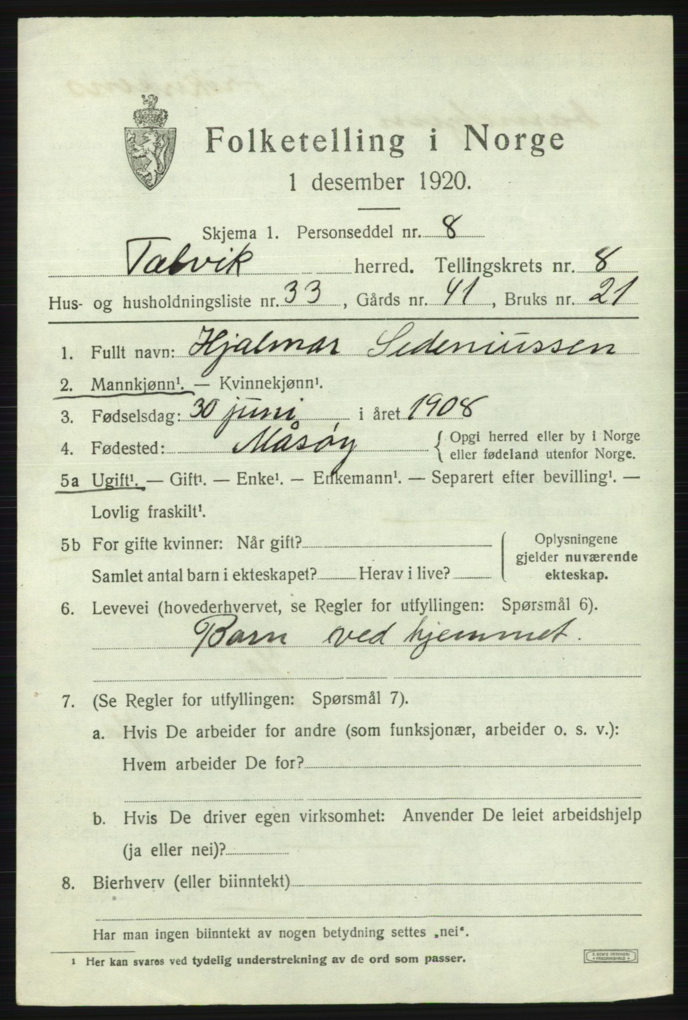 SATØ, Folketelling 1920 for 2013 Talvik herred, 1920, s. 5348