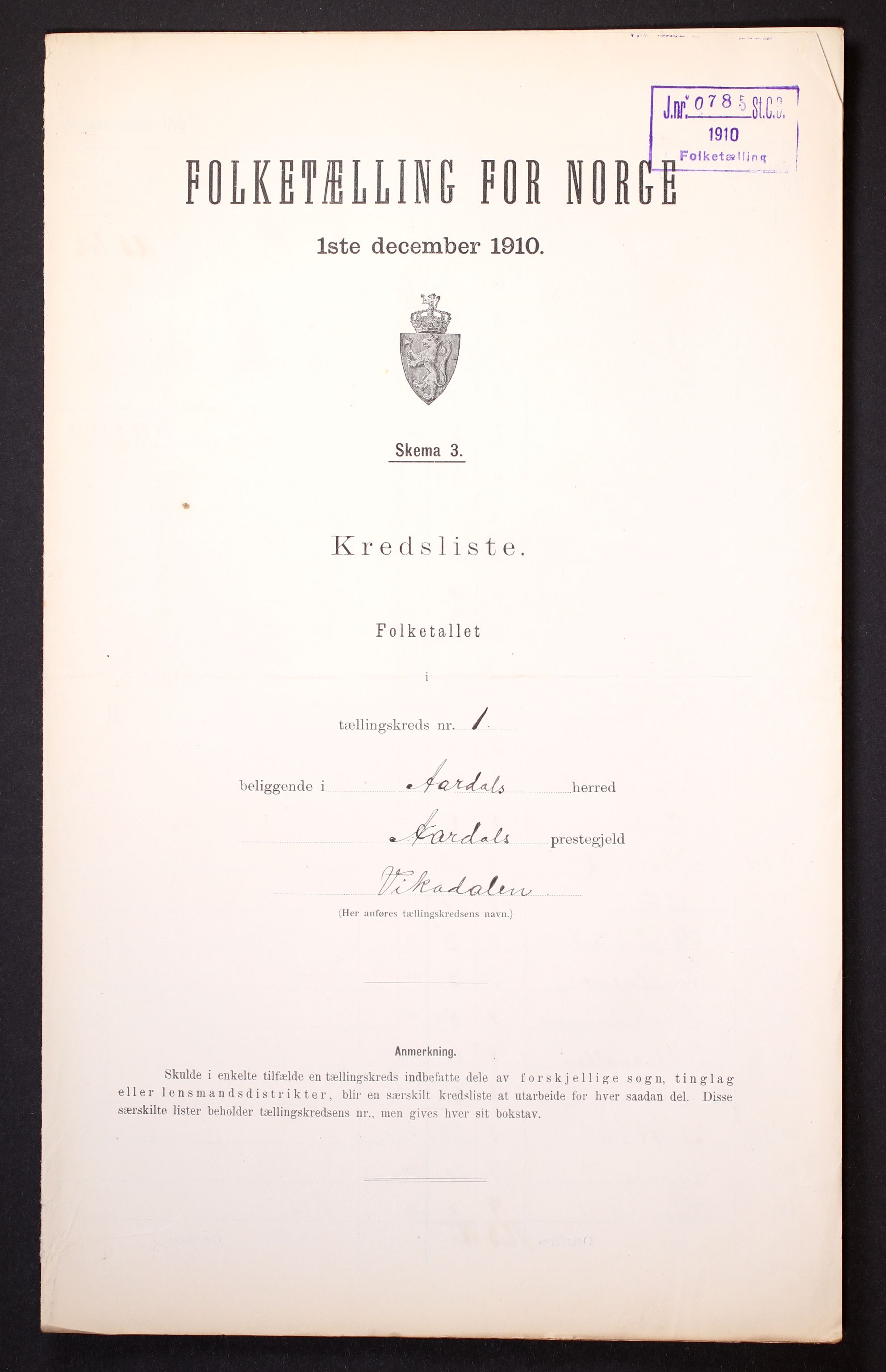 RA, Folketelling 1910 for 1424 Årdal herred, 1910, s. 4