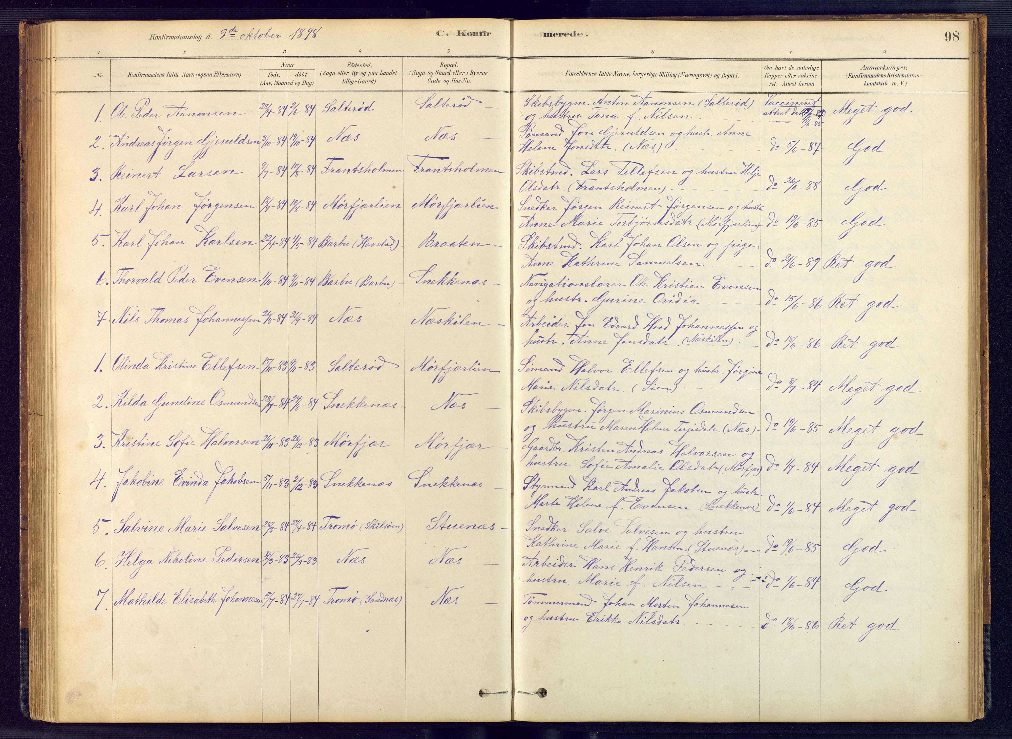 Austre Moland sokneprestkontor, SAK/1111-0001/F/Fb/Fbb/L0001: Klokkerbok nr. B 1, 1878-1904, s. 98