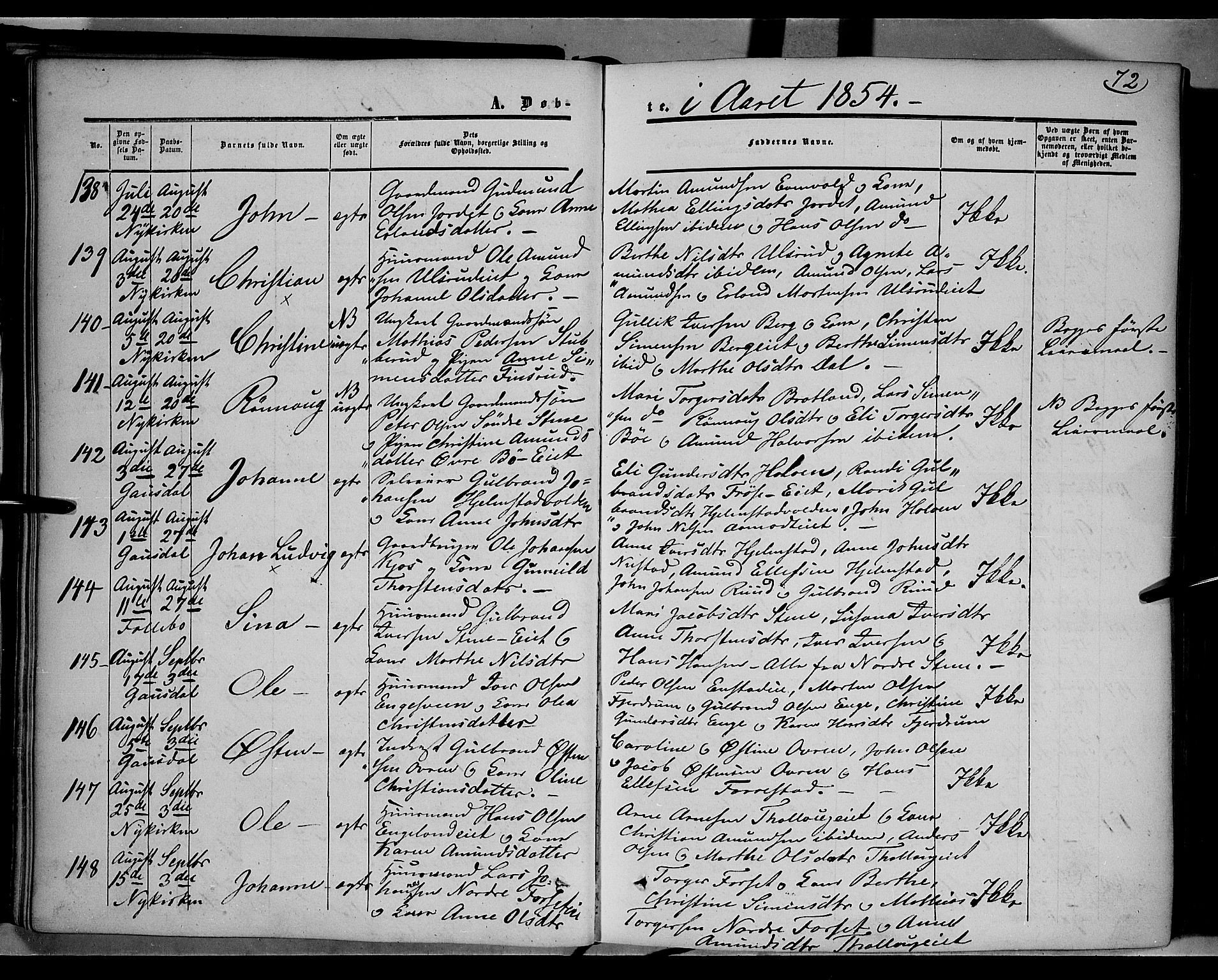 Gausdal prestekontor, SAH/PREST-090/H/Ha/Haa/L0008: Ministerialbok nr. 8, 1850-1861, s. 72