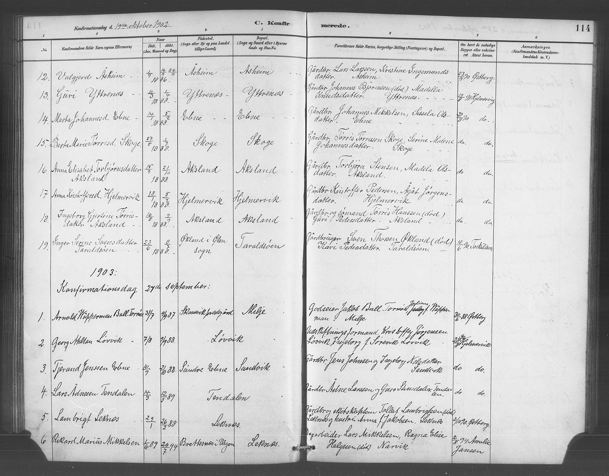 Skånevik sokneprestembete, AV/SAB-A-77801/H/Hab: Klokkerbok nr. A 2, 1888-1924, s. 114