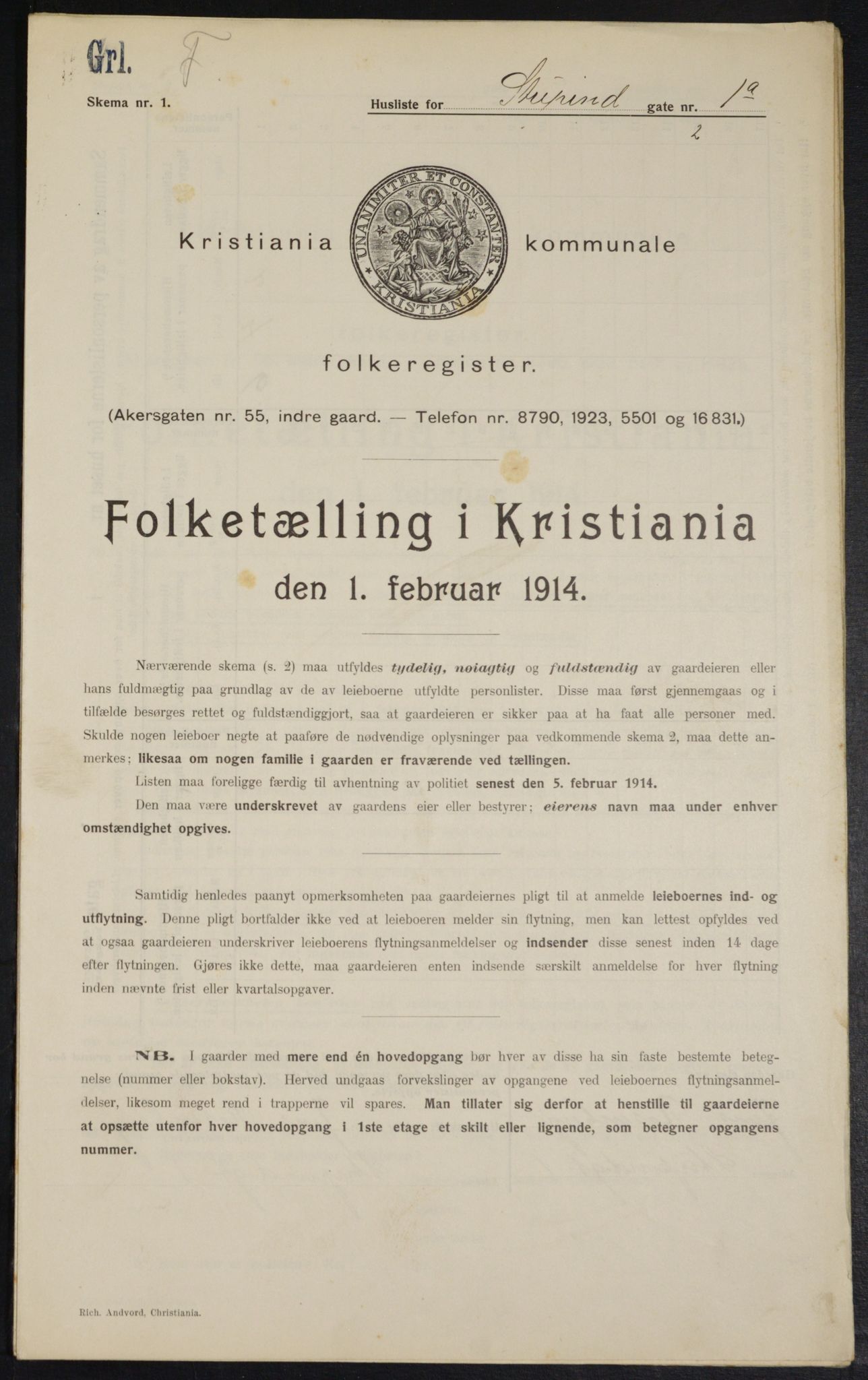 OBA, Kommunal folketelling 1.2.1914 for Kristiania, 1914, s. 105199